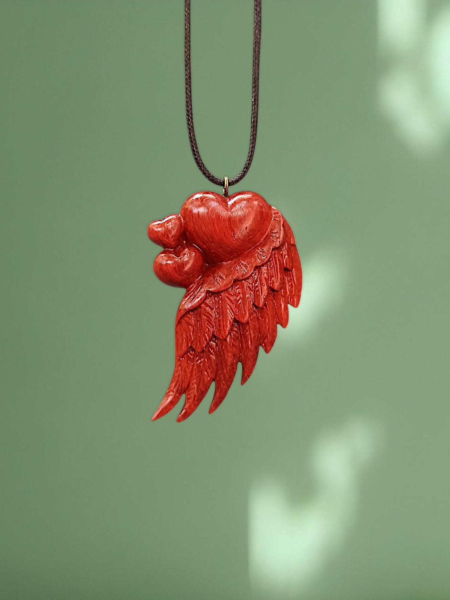 Wooden Handmade Angel Wing Heart Pendant, Golden maple, Padauk, Basswood, Linden, Customization