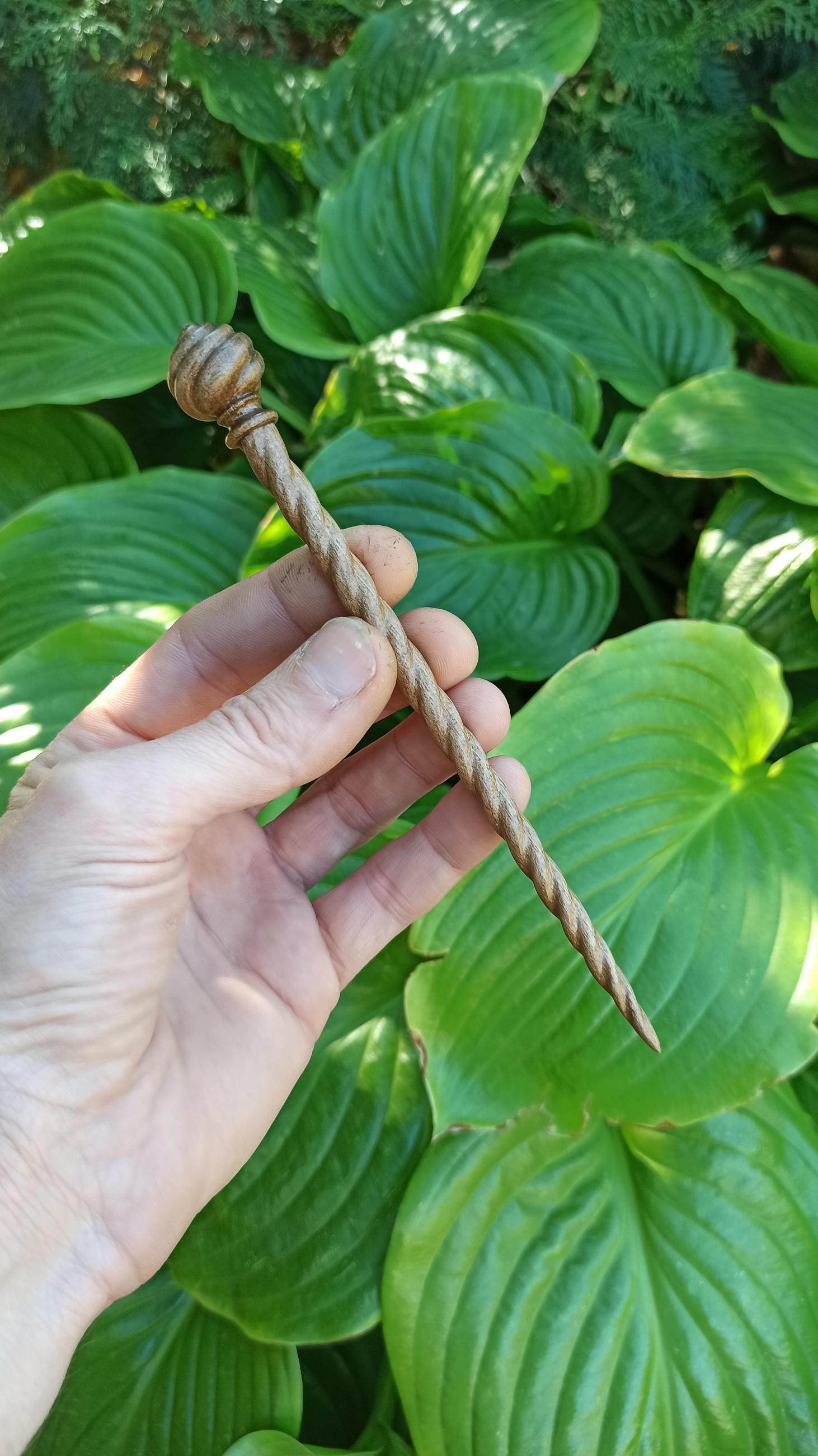Carved Walnut Wood Hair Stick, Elegant Spiral Hair Pin, Classic Woodland Accessory, Choice of 7 Woods & Set - Thumbnail 7