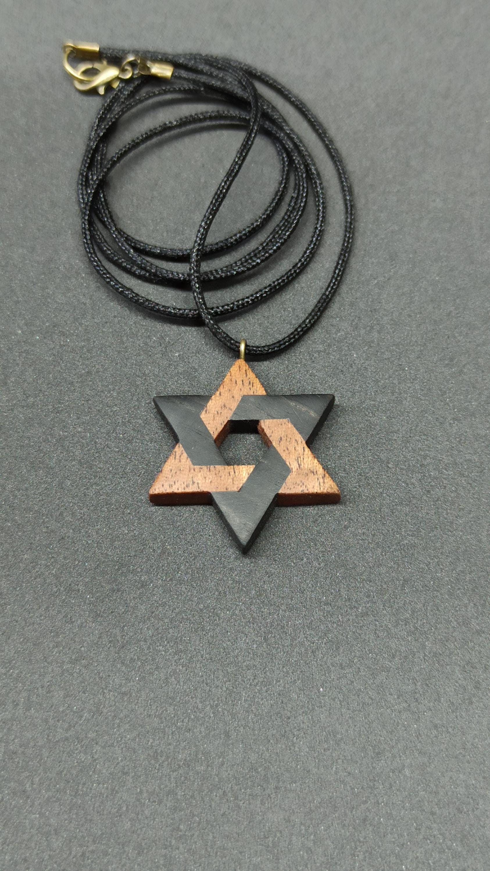 Star of David Handmade Wooden Pendant, Sapele & Ebony, Customization - Thumbnail 2
