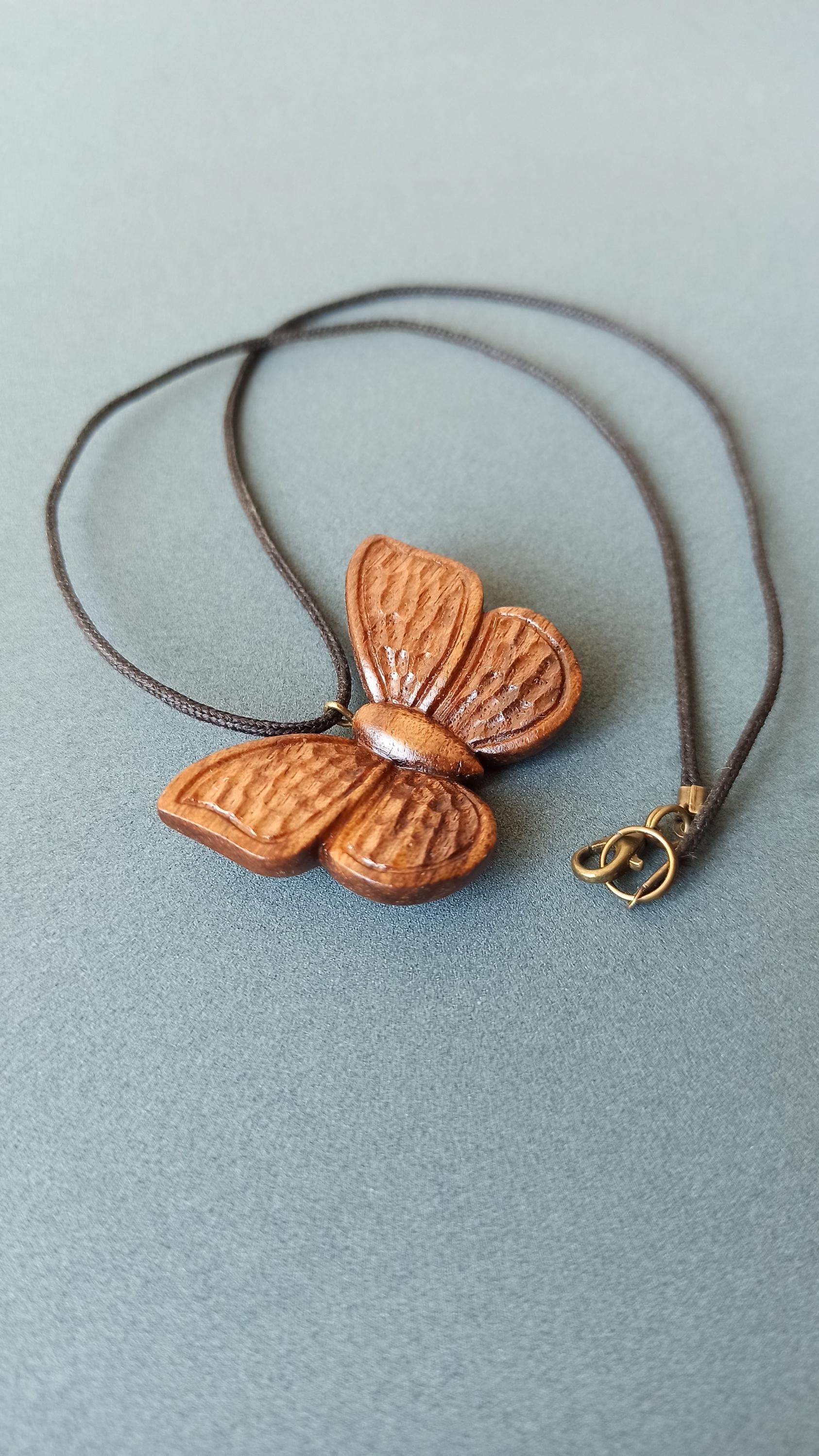 Wooden Handmade Pendant Butterfly, American Walnut, Rosewood, Amaranth, Sapele Mahogany, Bog Oak, Maple, Oak, Customization - Thumbnail 3