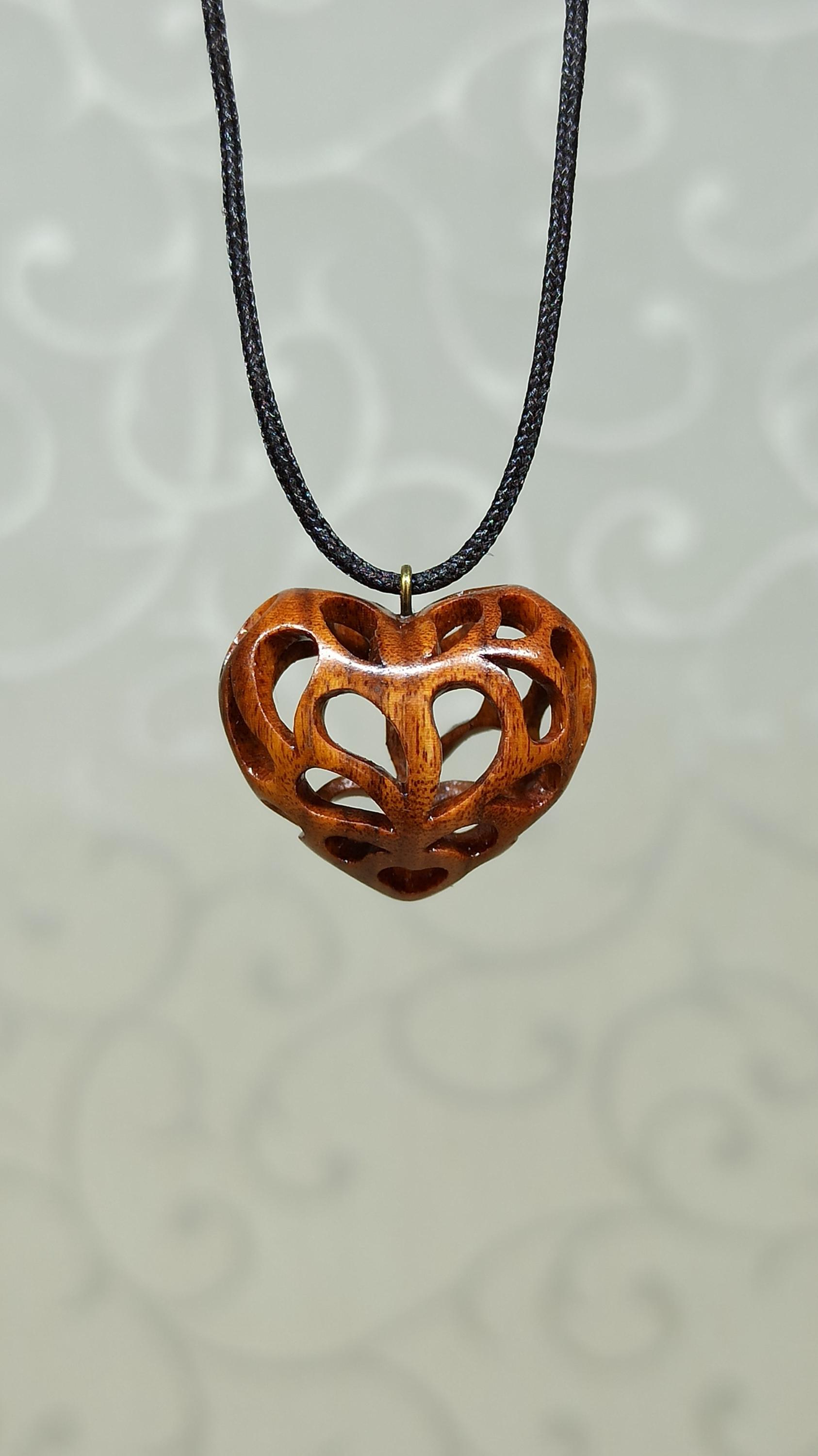 Wooden Handmade Pendant Openwork Heart, Maple, Bog oak, Mahogany, Amaranth, Rosewood, Customization - Thumbnail 7