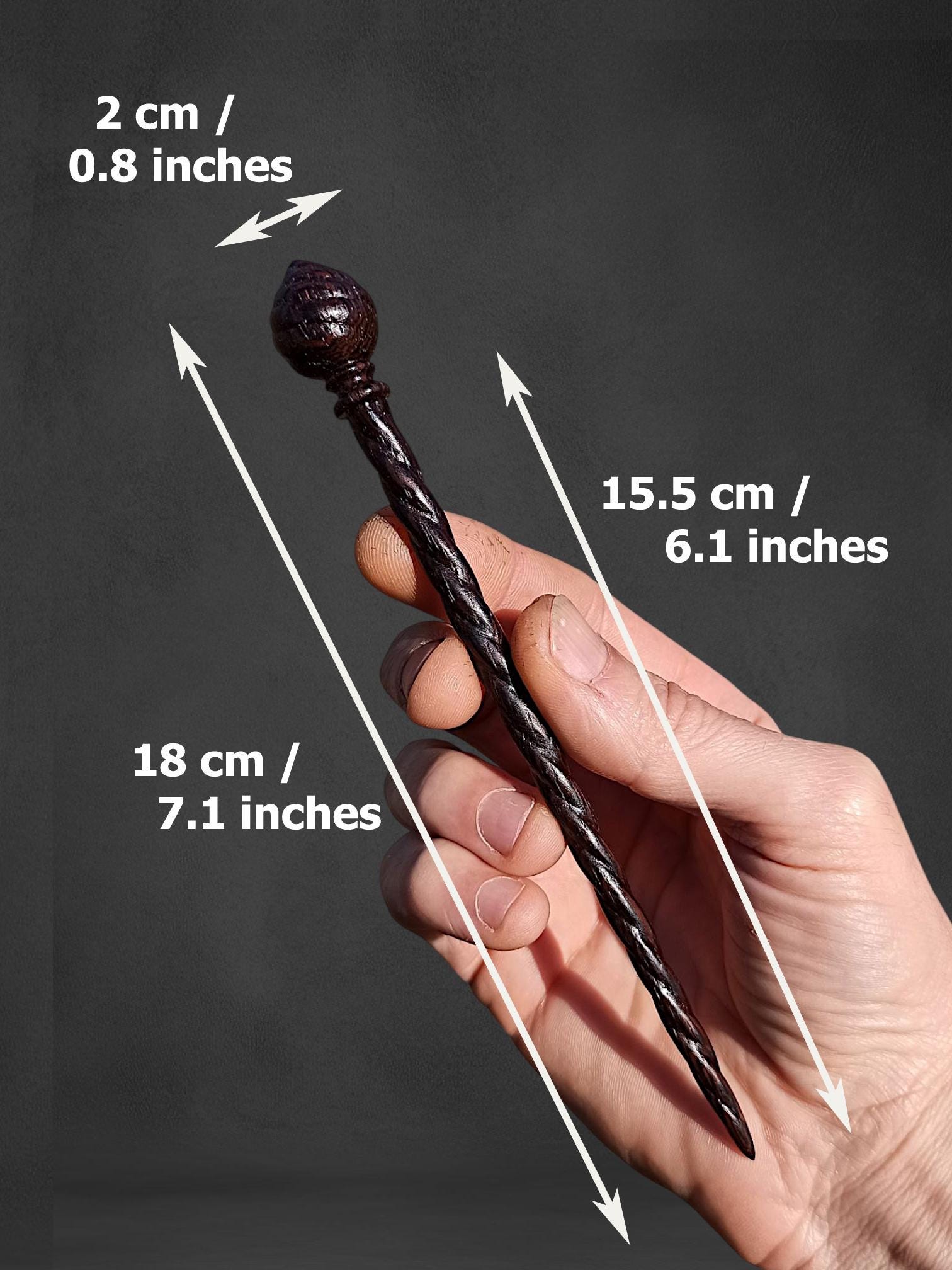 Exotic Wenge Wood Hair Stick, Hand Carved Spiral Pin, Modern Dark Hair Accessory, Choice of 7 Woods & Set - Thumbnail 4