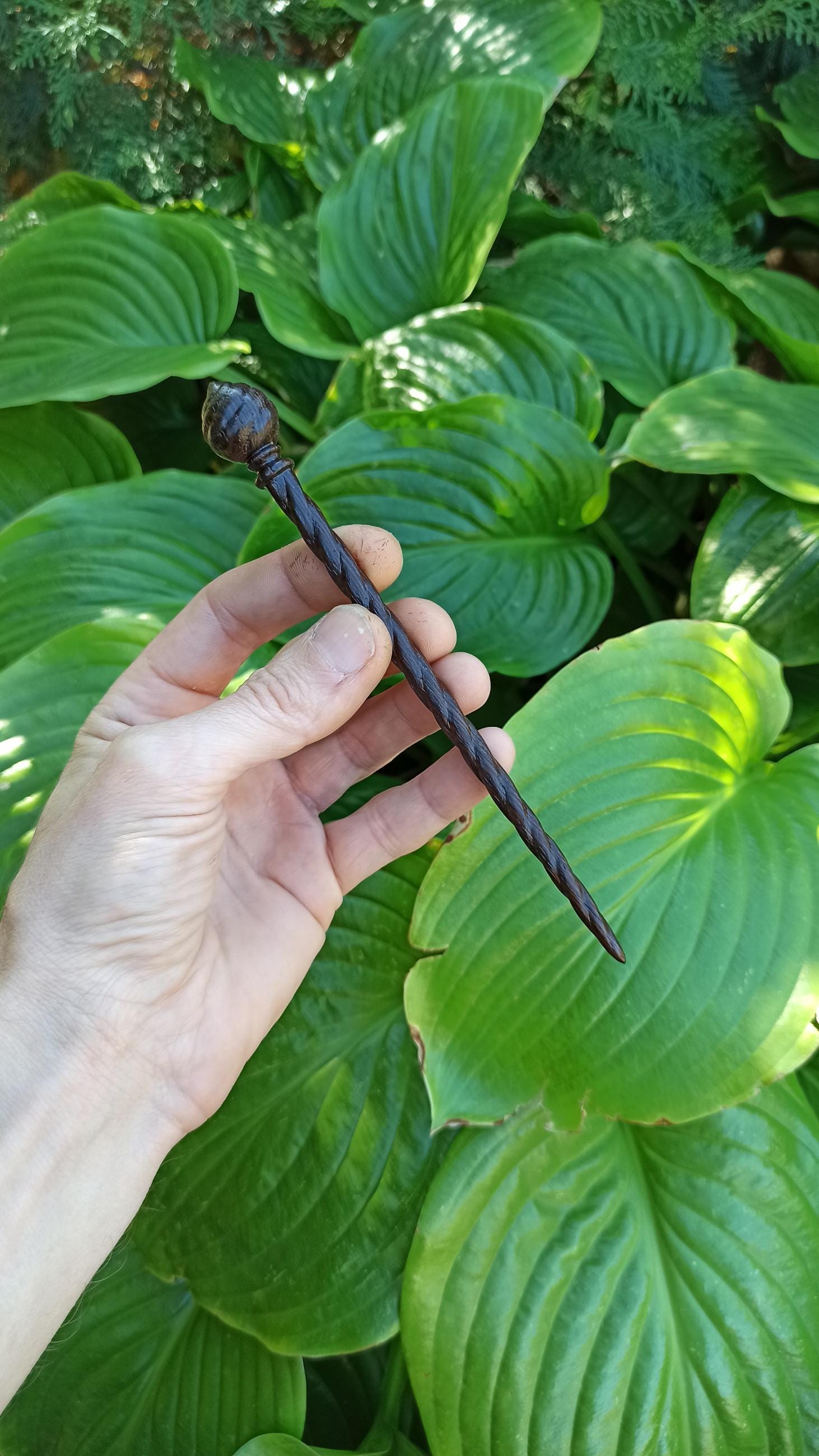 Exotic Wenge Wood Hair Stick, Hand Carved Spiral Pin, Modern Dark Hair Accessory, Choice of 7 Woods & Set - Thumbnail 6