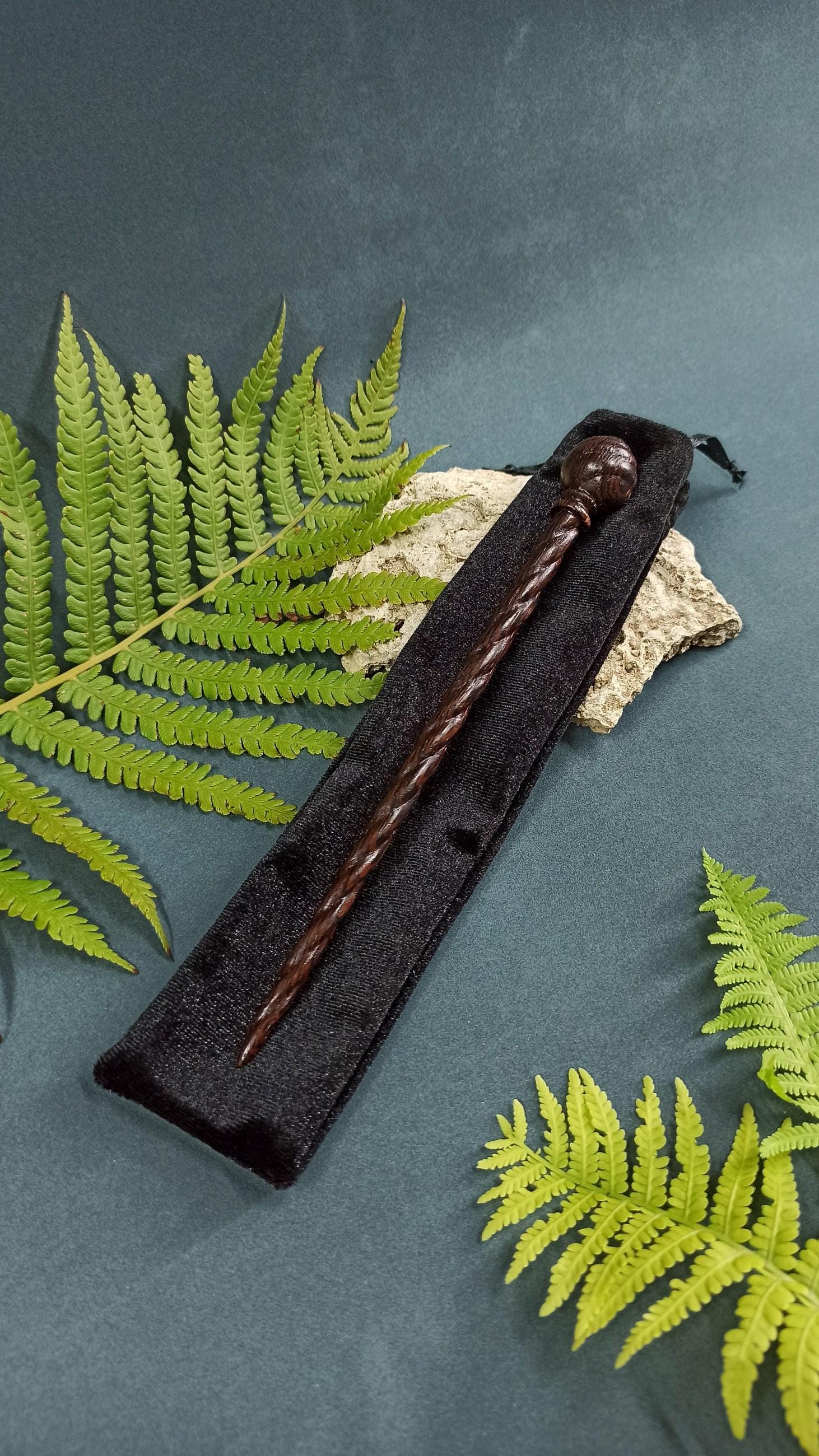 Exotic Wenge Wood Hair Stick, Hand Carved Spiral Pin, Modern Dark Hair Accessory, Choice of 7 Woods & Set - Thumbnail 3