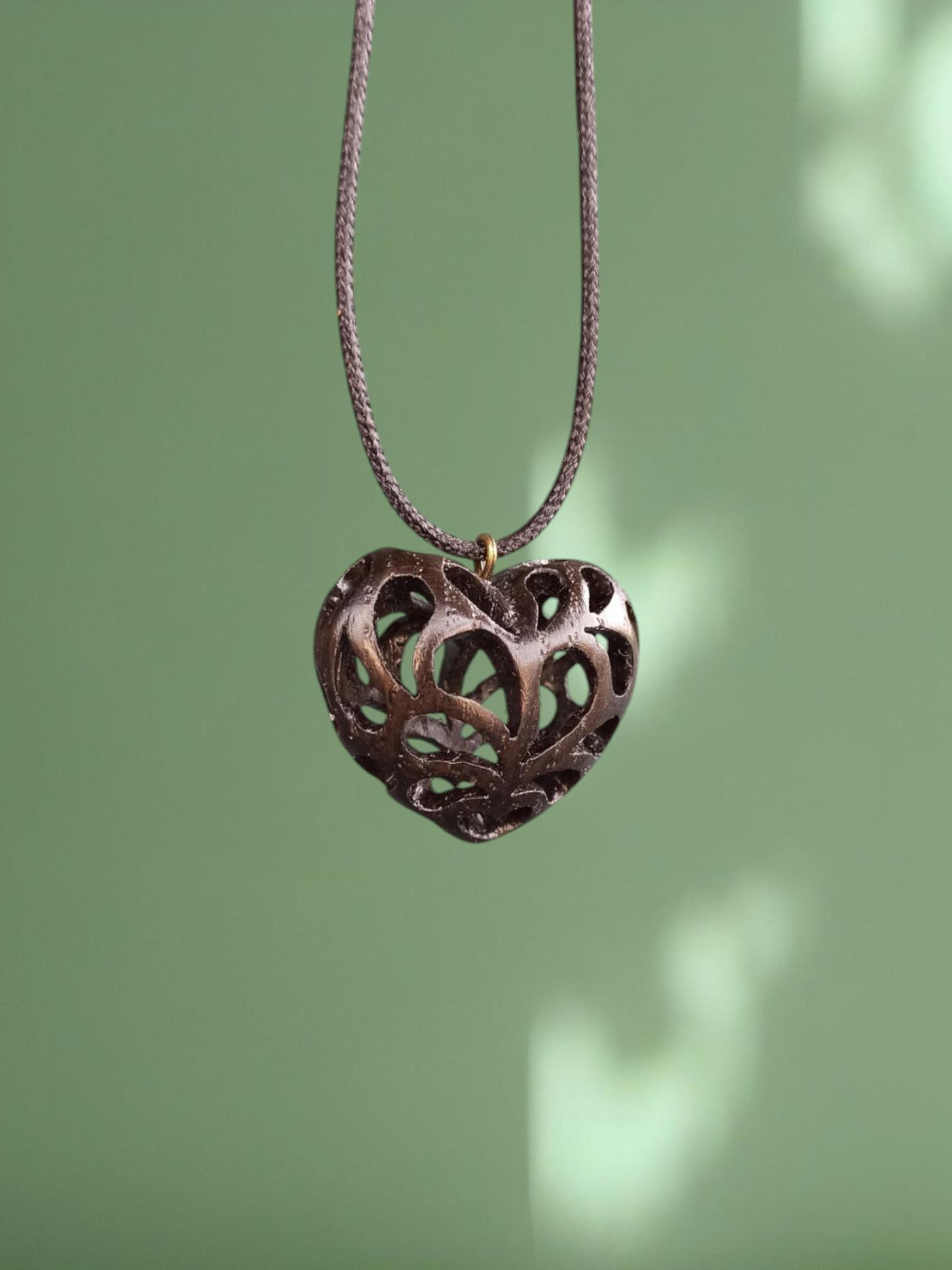 Wooden Handmade Pendant Openwork Heart, Amaranth, Mahogany, Bog oak, Maple, Rosewood, Customization - Thumbnail 6