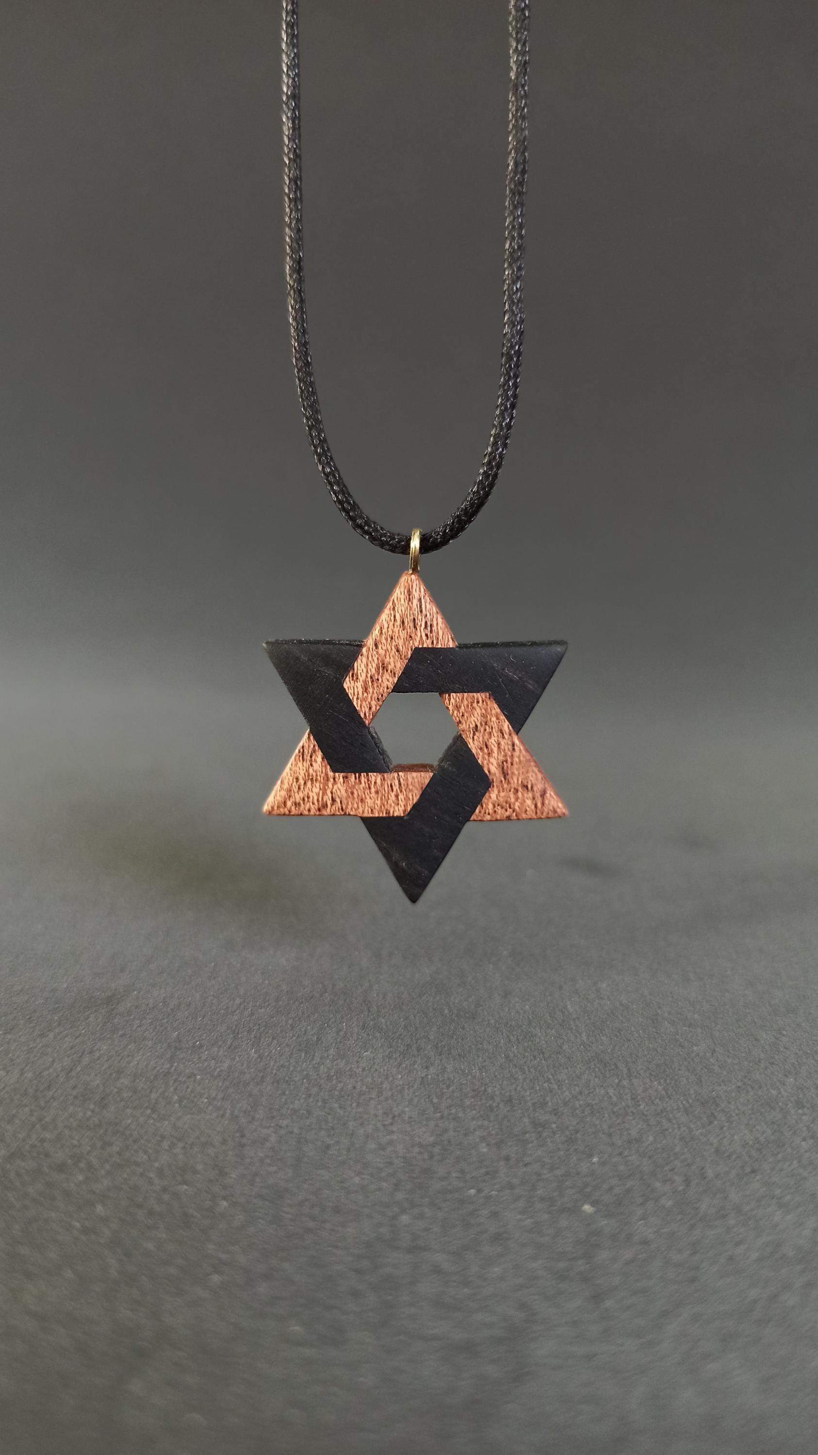 Star of David Handmade Wooden Pendant, Sapele & Ebony, Customization - Thumbnail 6
