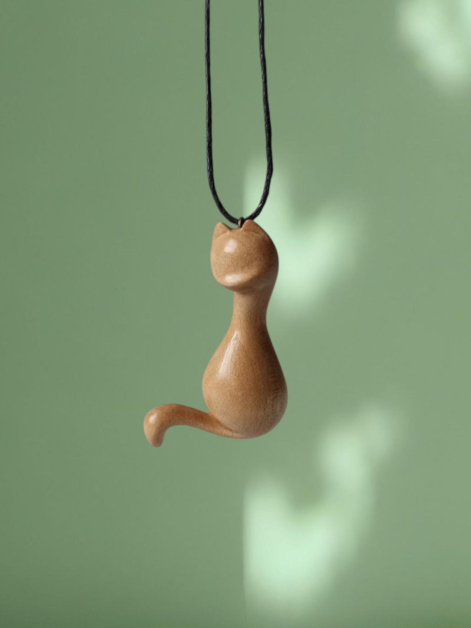 Handmade Wooden Pendant Cat, Maple, Bog oak, Customization - Thumbnail 5