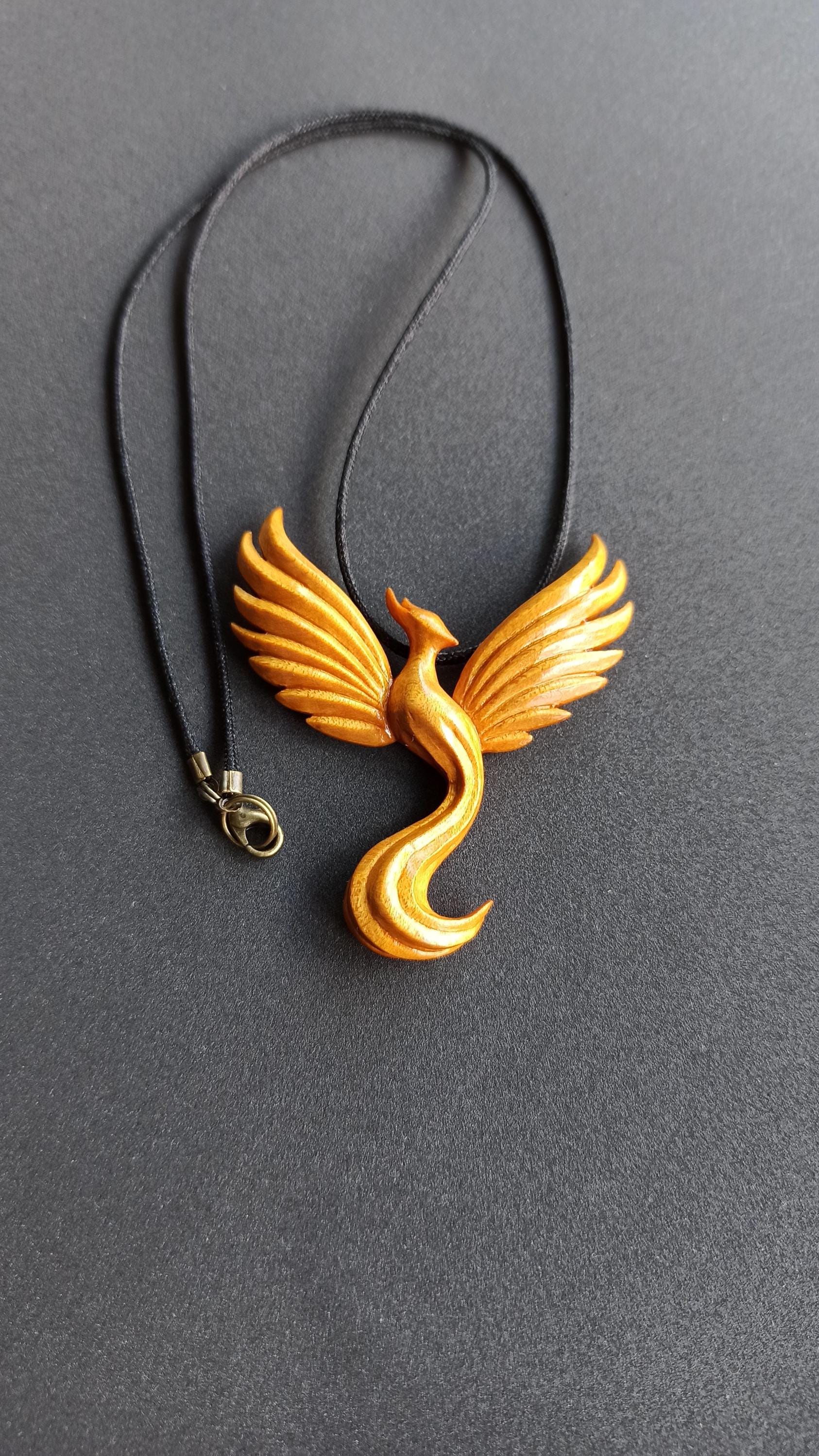 Wooden Handmade Phoenix Pendant, Golden maple, Rosewood, Amaranth, Padauk, Customization - Thumbnail 2