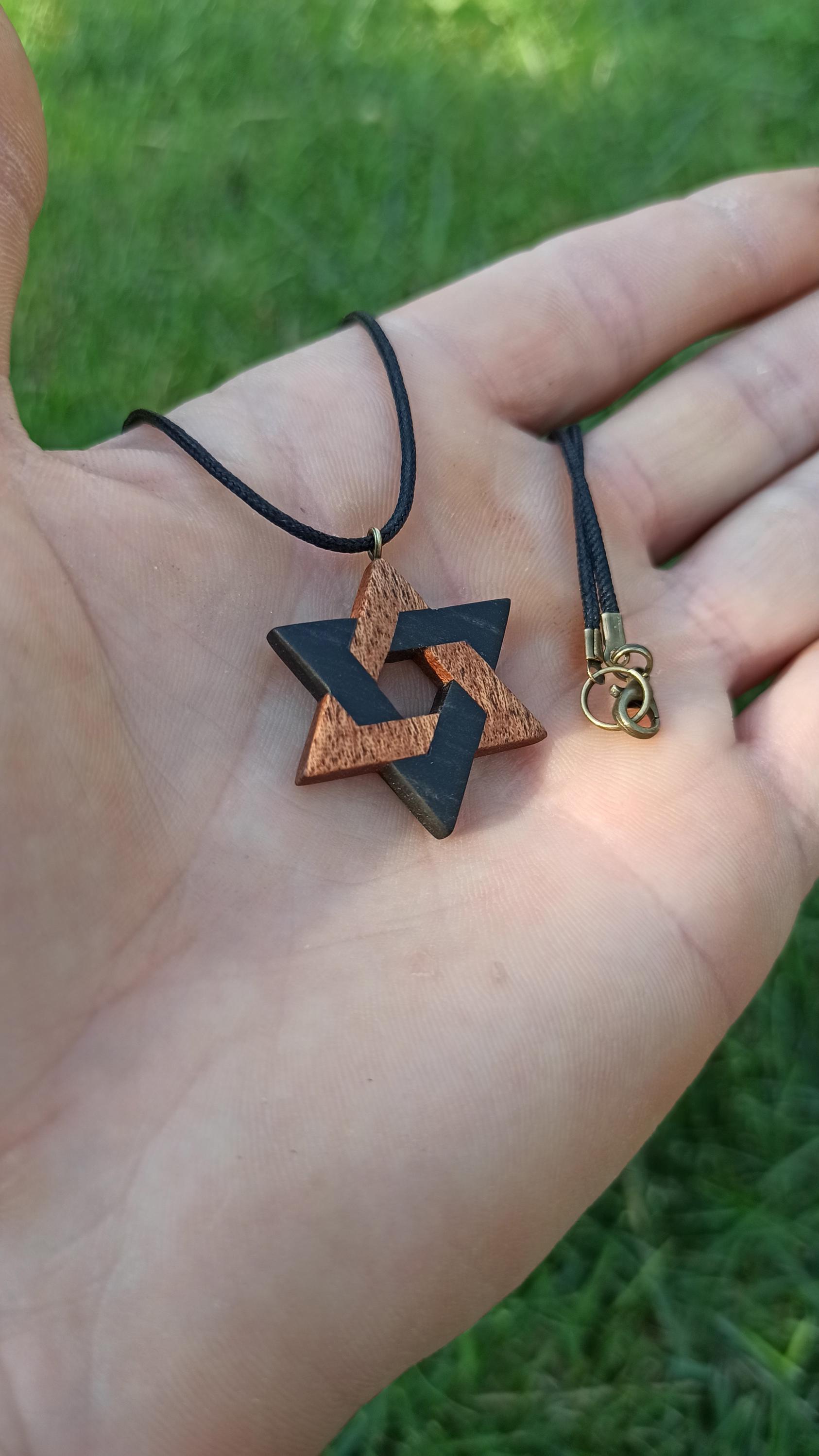 Star of David Handmade Wooden Pendant, Sapele & Ebony, Customization - Thumbnail 7