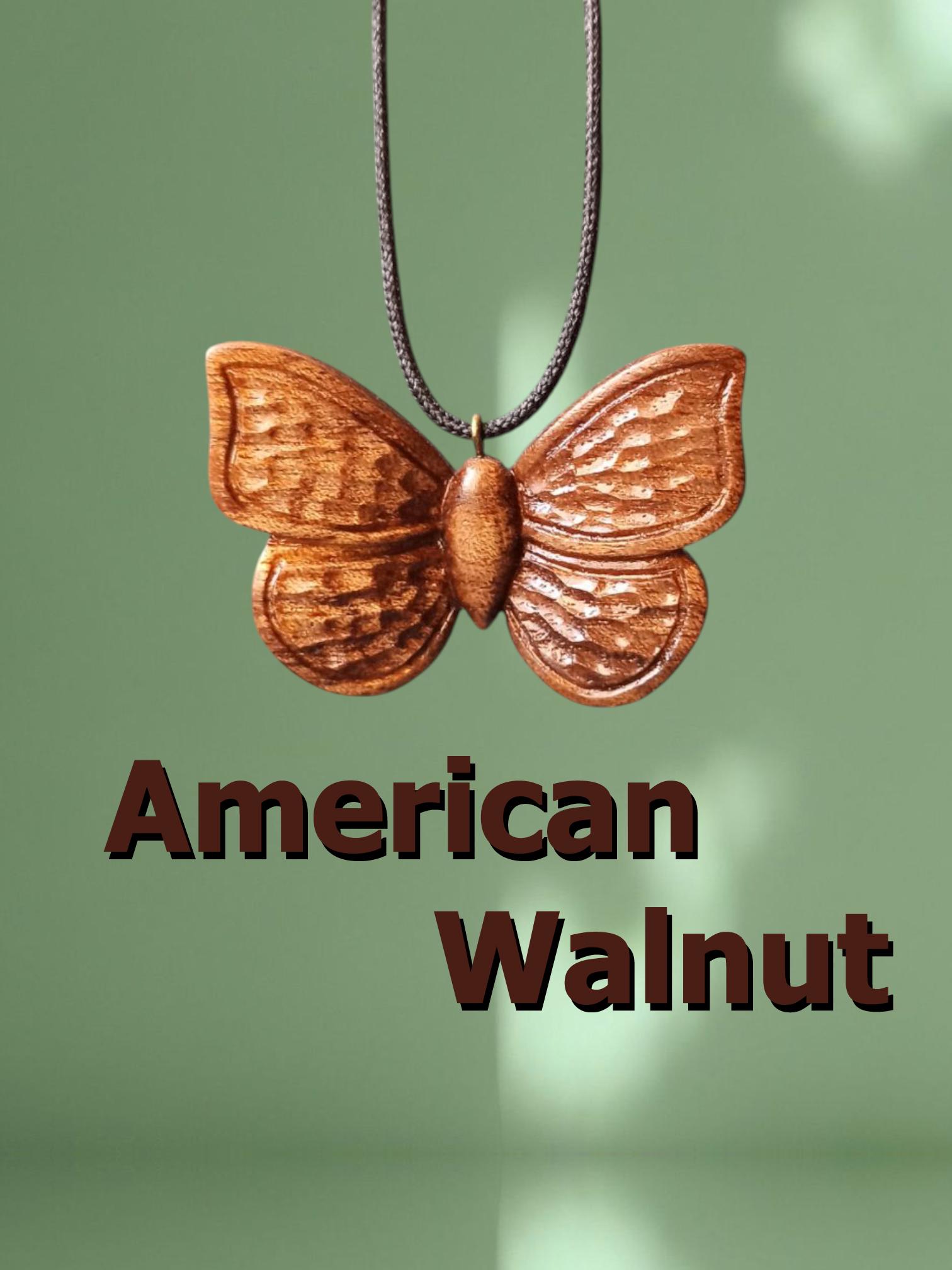Wooden Handmade Pendant Butterfly, American Walnut, Rosewood, Amaranth, Sapele Mahogany, Bog Oak, Maple, Oak, Customization