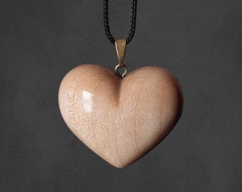 Hand Carved Maple Heart Necklace | 3D Light Wood Pendant | Romantic 5th Anniversary Gift for Her