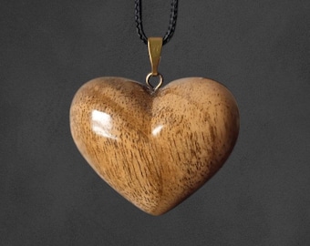 Hand Carved European Walnut Heart Necklace | 3D Classic Wood Pendant | Romantic 5th Anniversary Gift for Her