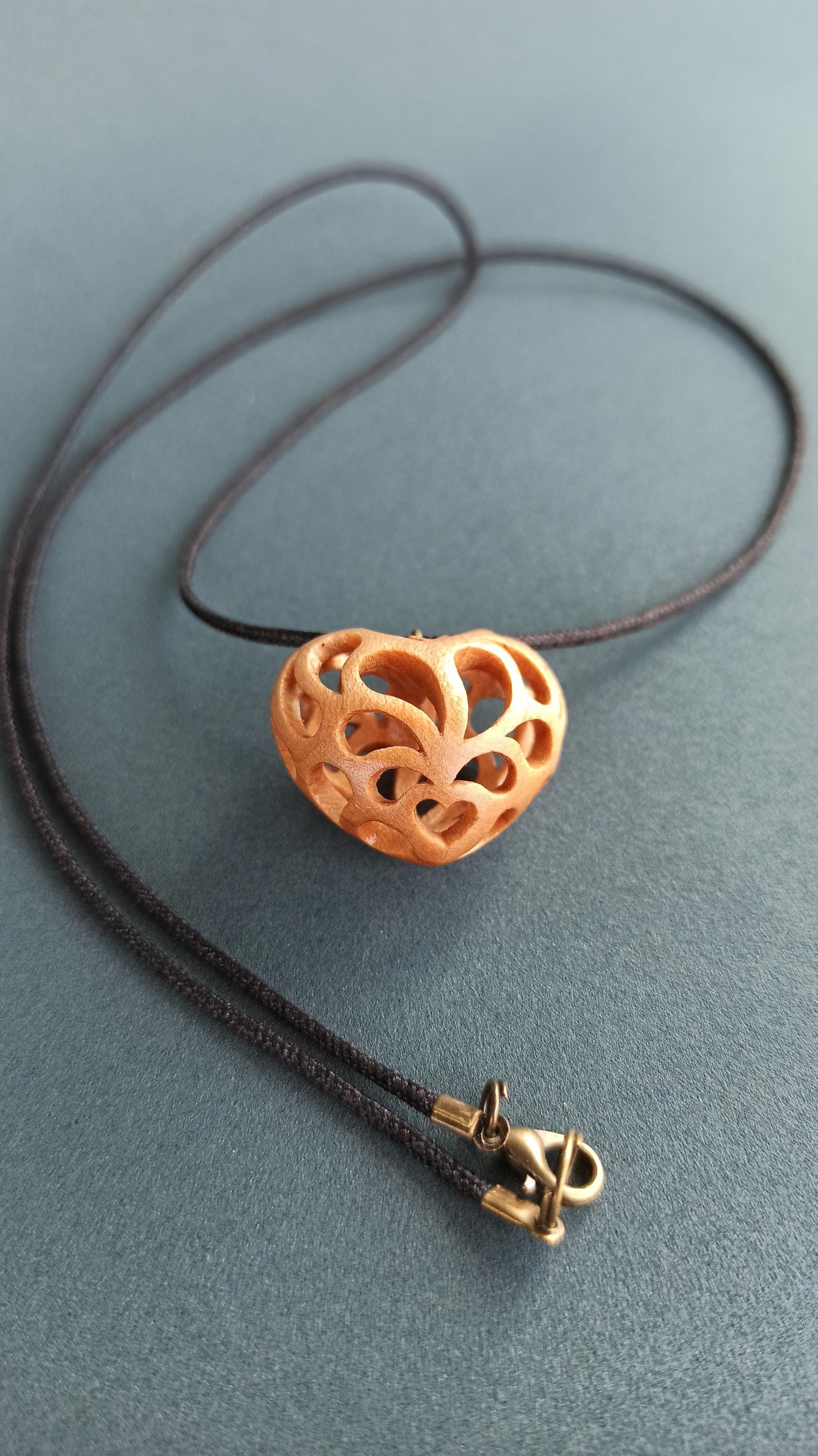 Wooden Handmade Pendant Openwork Heart, Maple, Bog oak, Mahogany, Amaranth, Rosewood, Customization - Thumbnail 4