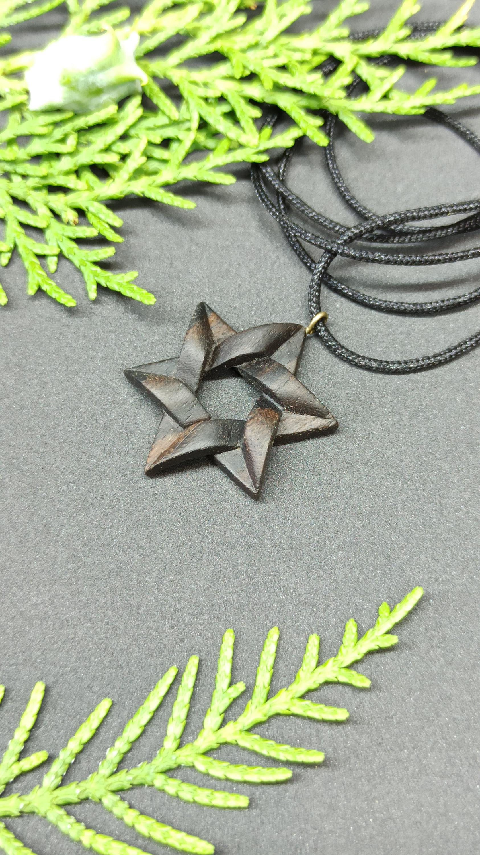 Star of David Handmade Wooden Pendant, Cocobolo, Dalbergia, Customization - Thumbnail 5