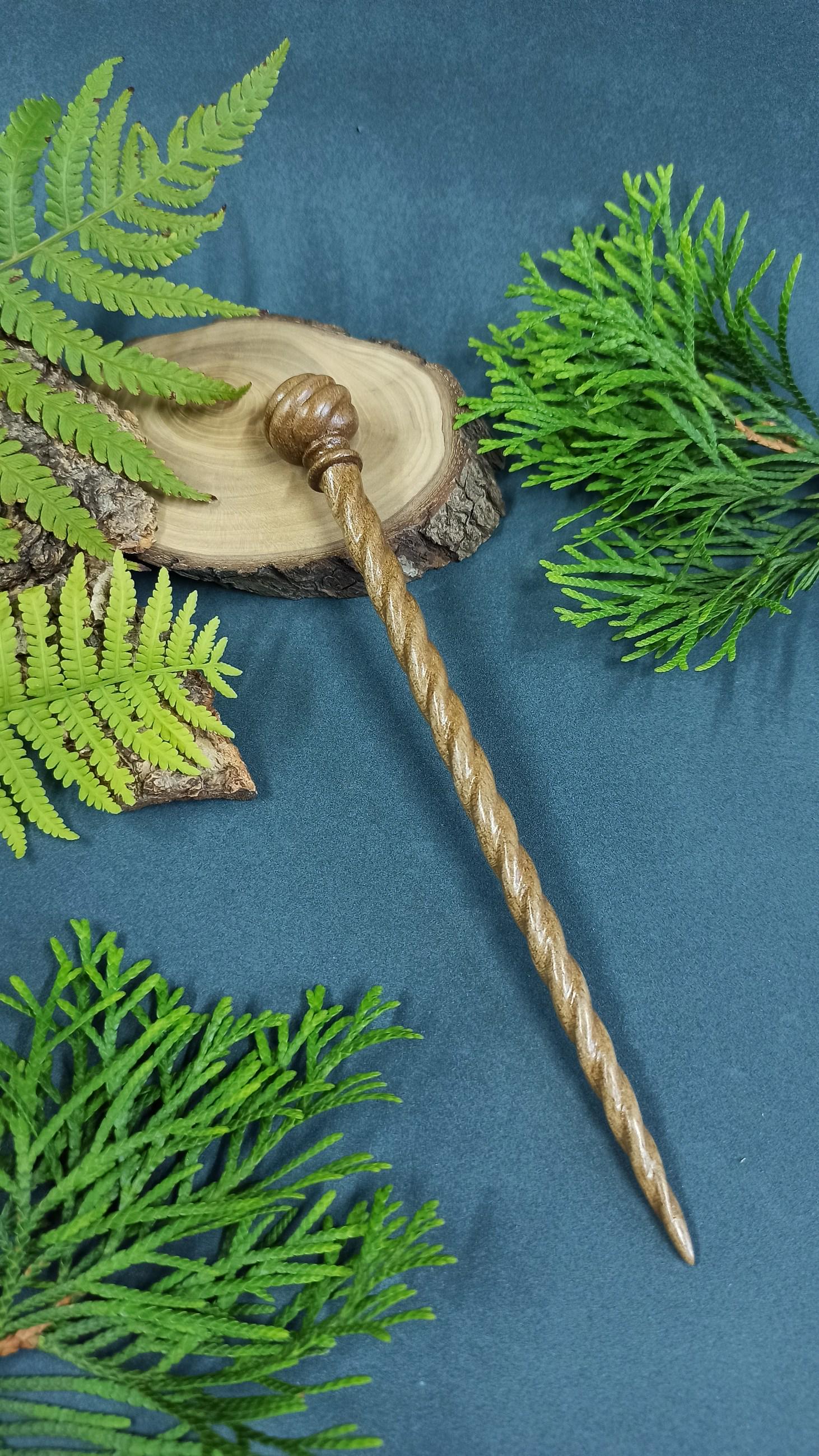 Carved Walnut Wood Hair Stick, Elegant Spiral Hair Pin, Classic Woodland Accessory, Choice of 7 Woods & Set - Thumbnail 4