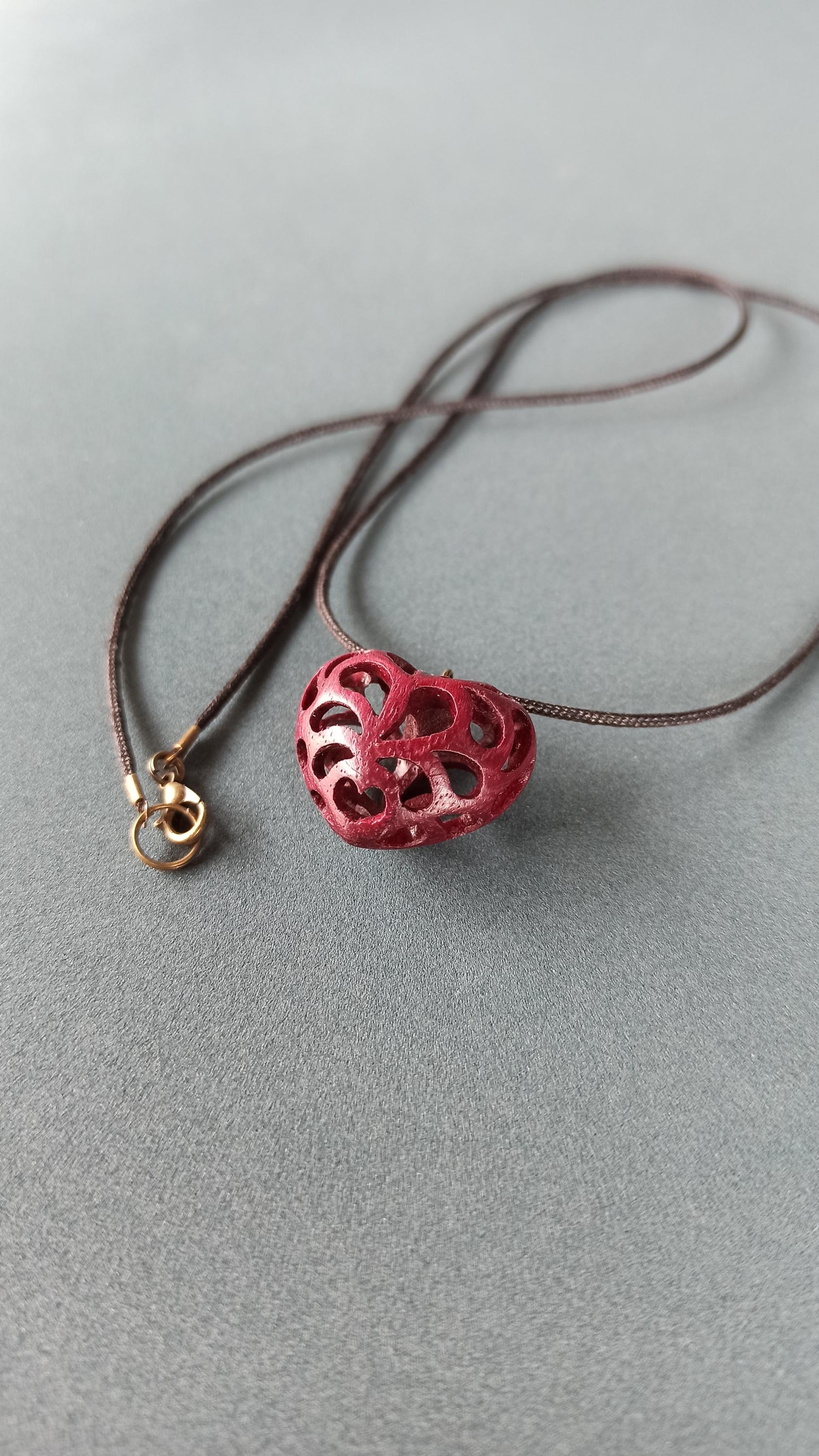 Wooden Handmade Pendant Openwork Heart, Amaranth, Mahogany, Bog oak, Maple, Rosewood, Customization - Thumbnail 3