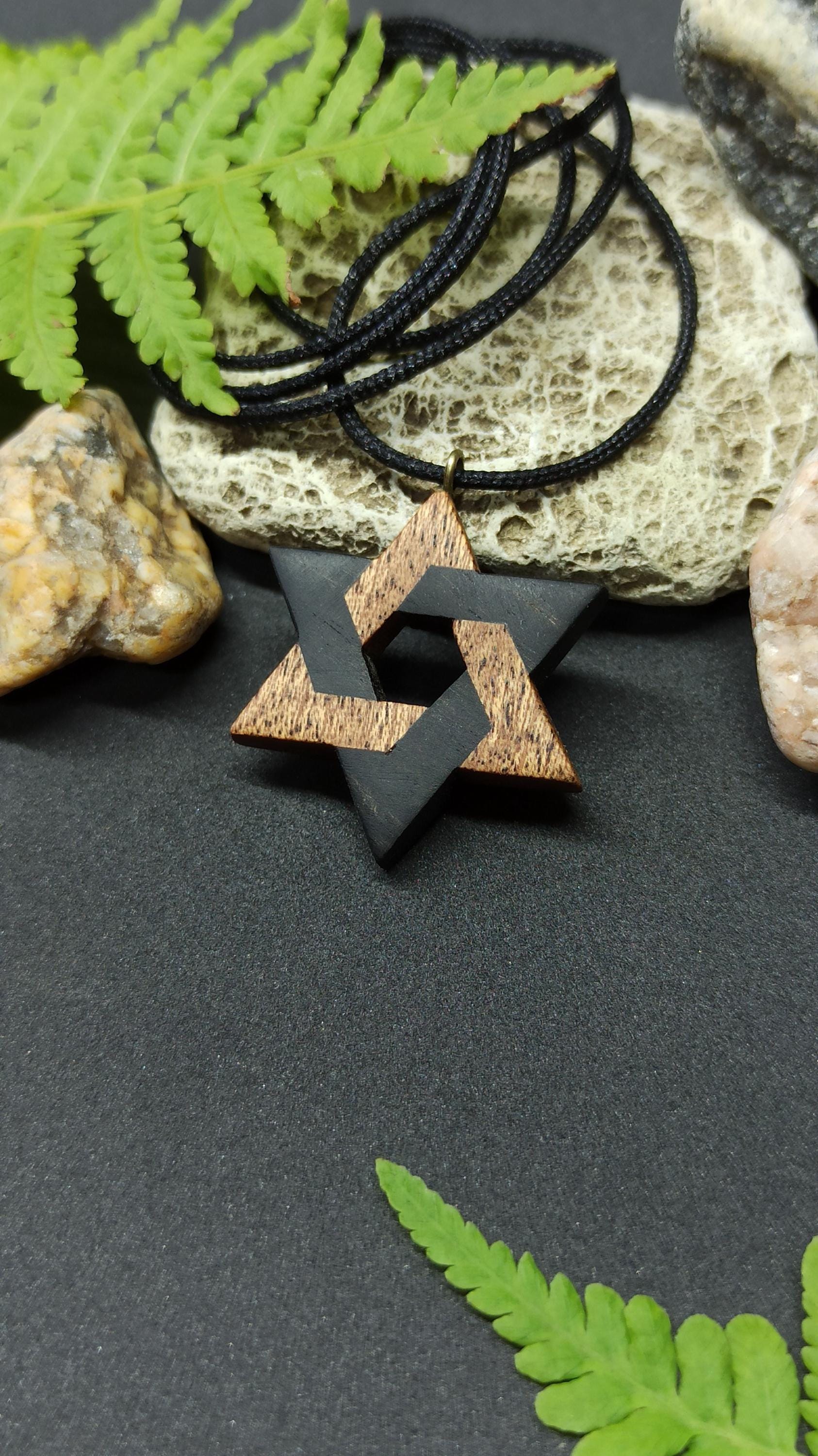 Star of David Handmade Wooden Pendant, Sapele & Ebony, Customization - Thumbnail 3