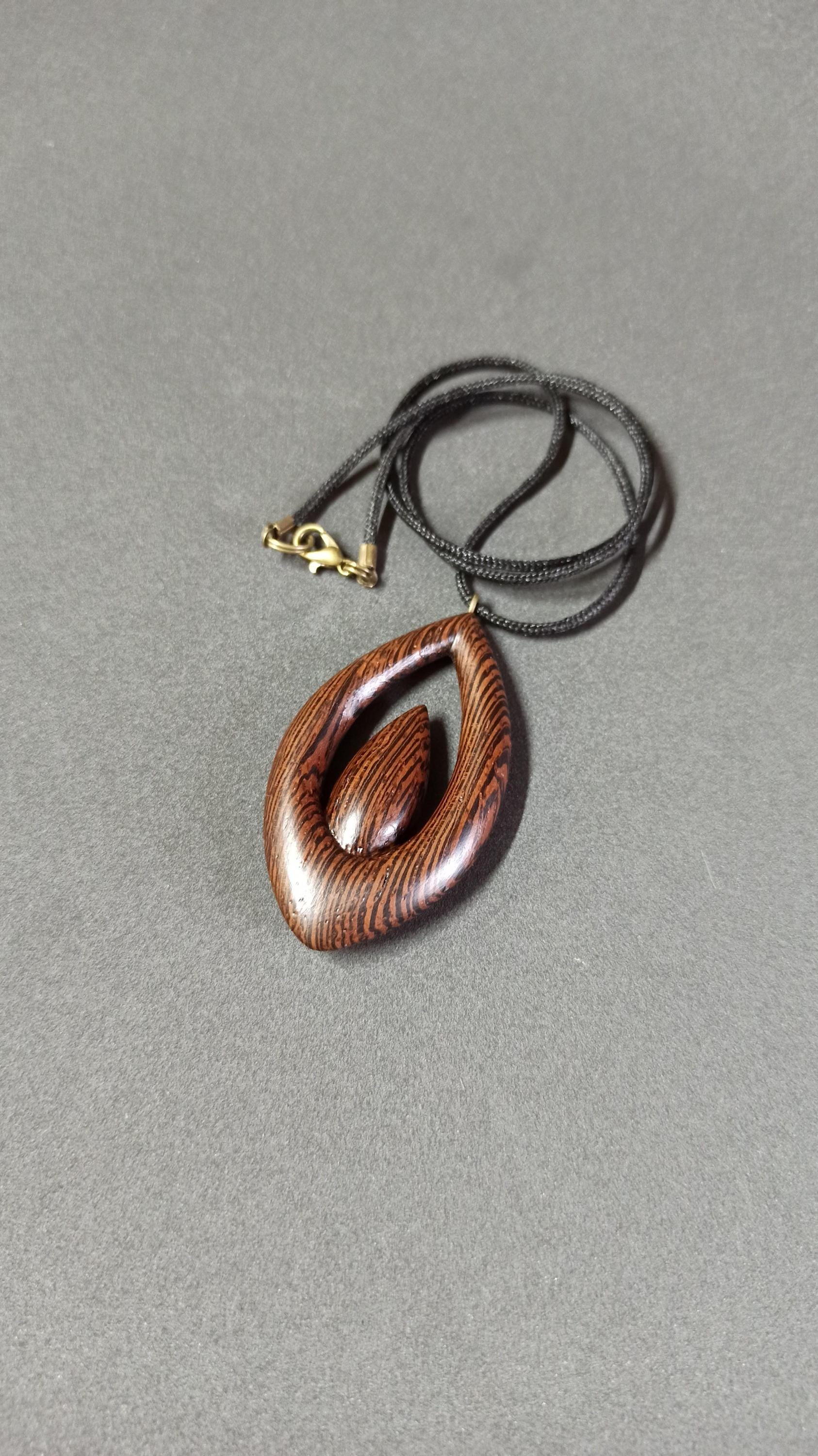Wooden Handmade Pendant Droplet, Wenge, Customization - Thumbnail 4