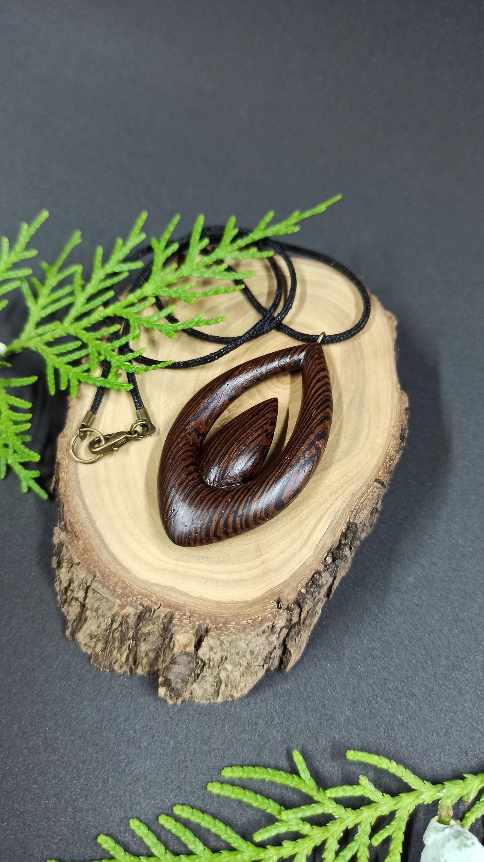 Wooden Handmade Pendant Droplet, Wenge, Customization - Thumbnail 6