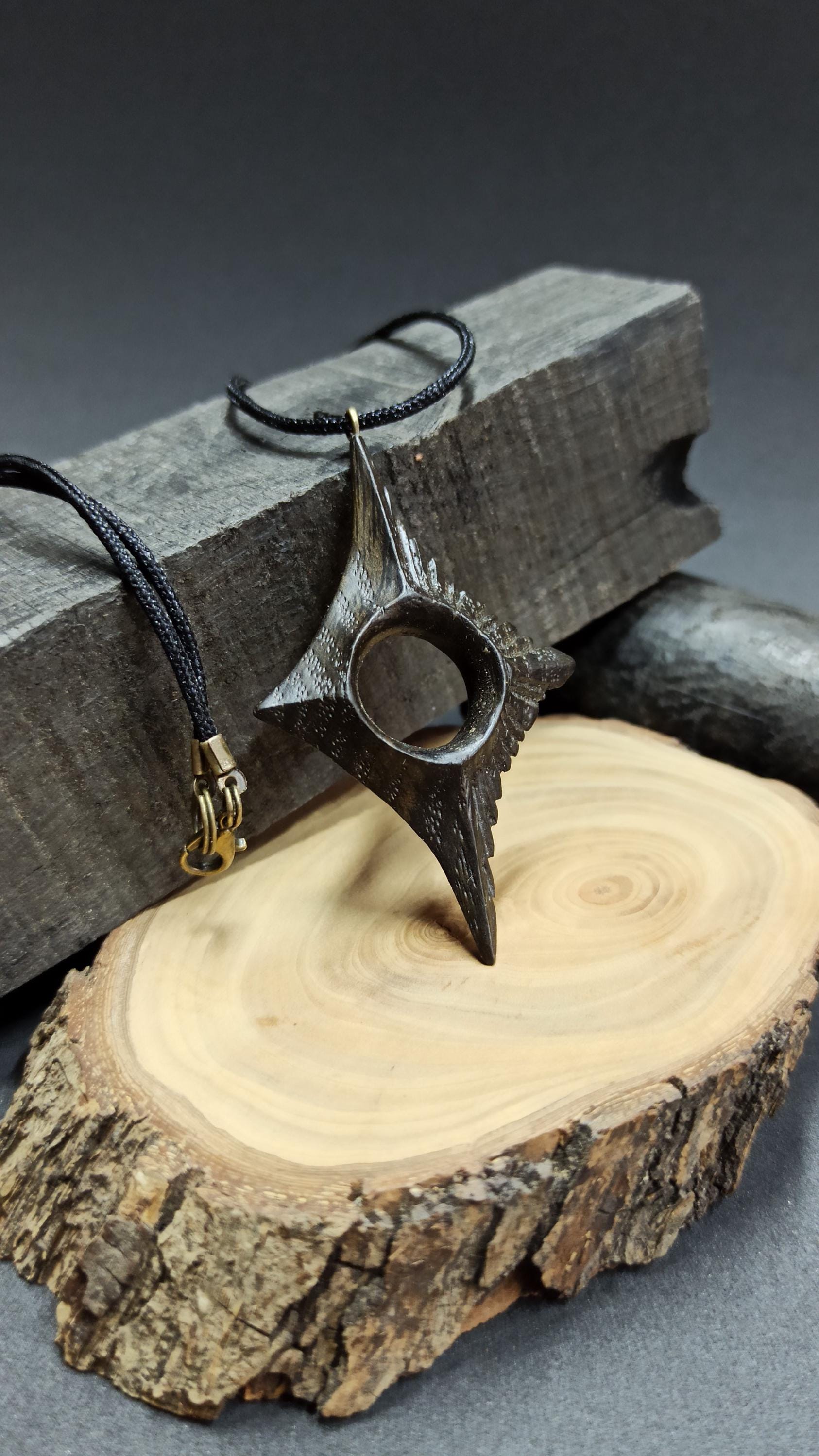 Handcrafted Geometric Wooden Pendant Star of Dark, Maple, Sapele, Bog Oak, Multi-Wood, Customization - Thumbnail 3