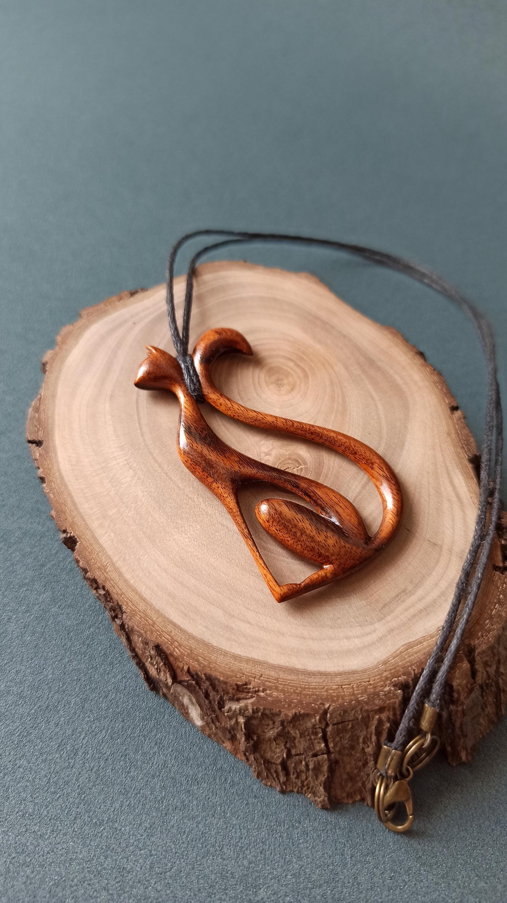 Wooden Handmade Graceful Cat Pendant, Rosewood, Bog oak, Customization - Thumbnail 3