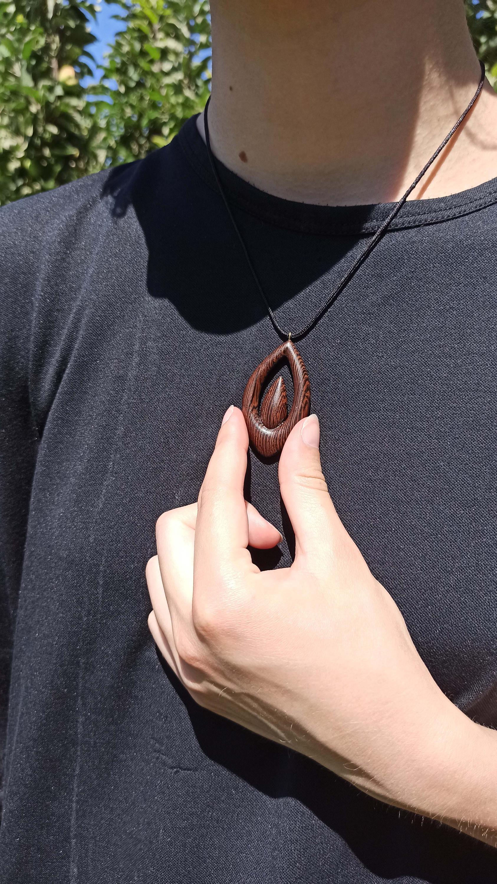 Wooden Handmade Pendant Droplet, Wenge, Customization - Thumbnail 2