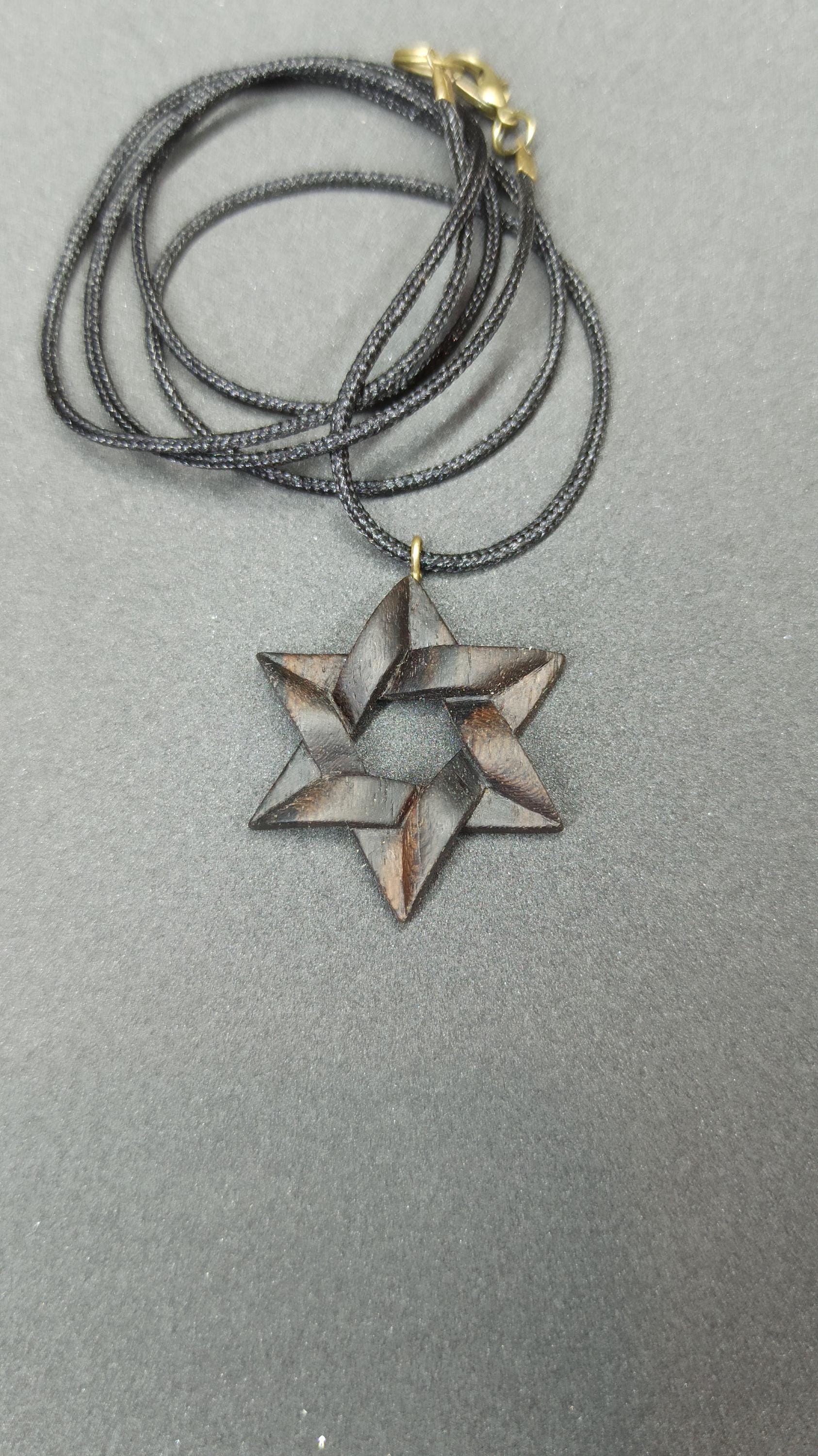 Star of David Handmade Wooden Pendant, Cocobolo, Dalbergia, Customization - Thumbnail 4