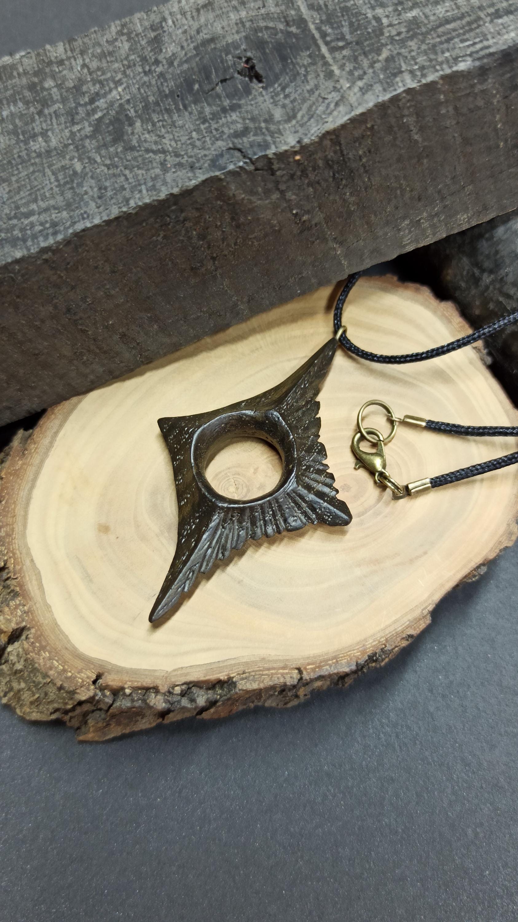 Handcrafted Geometric Wooden Pendant Star of Dark, Maple, Sapele, Bog Oak, Multi-Wood, Customization - Thumbnail 5