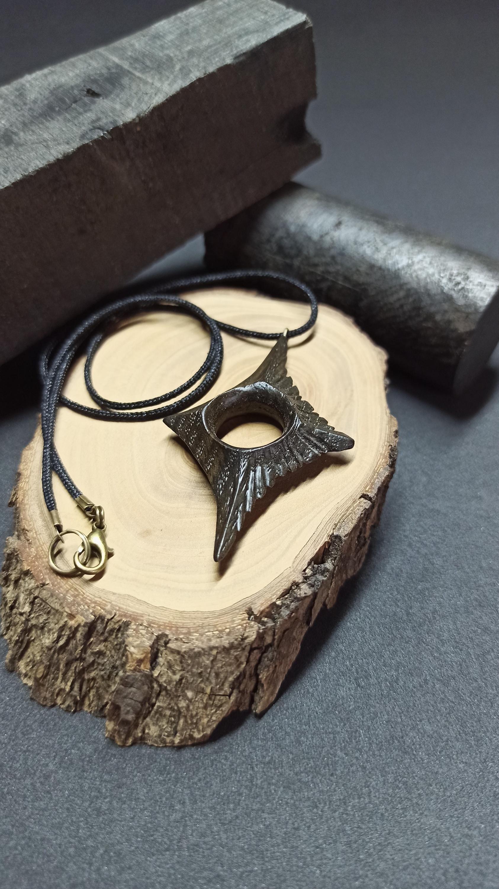 Handcrafted Geometric Wooden Pendant Star of Dark, Maple, Sapele, Bog Oak, Multi-Wood, Customization - Thumbnail 2