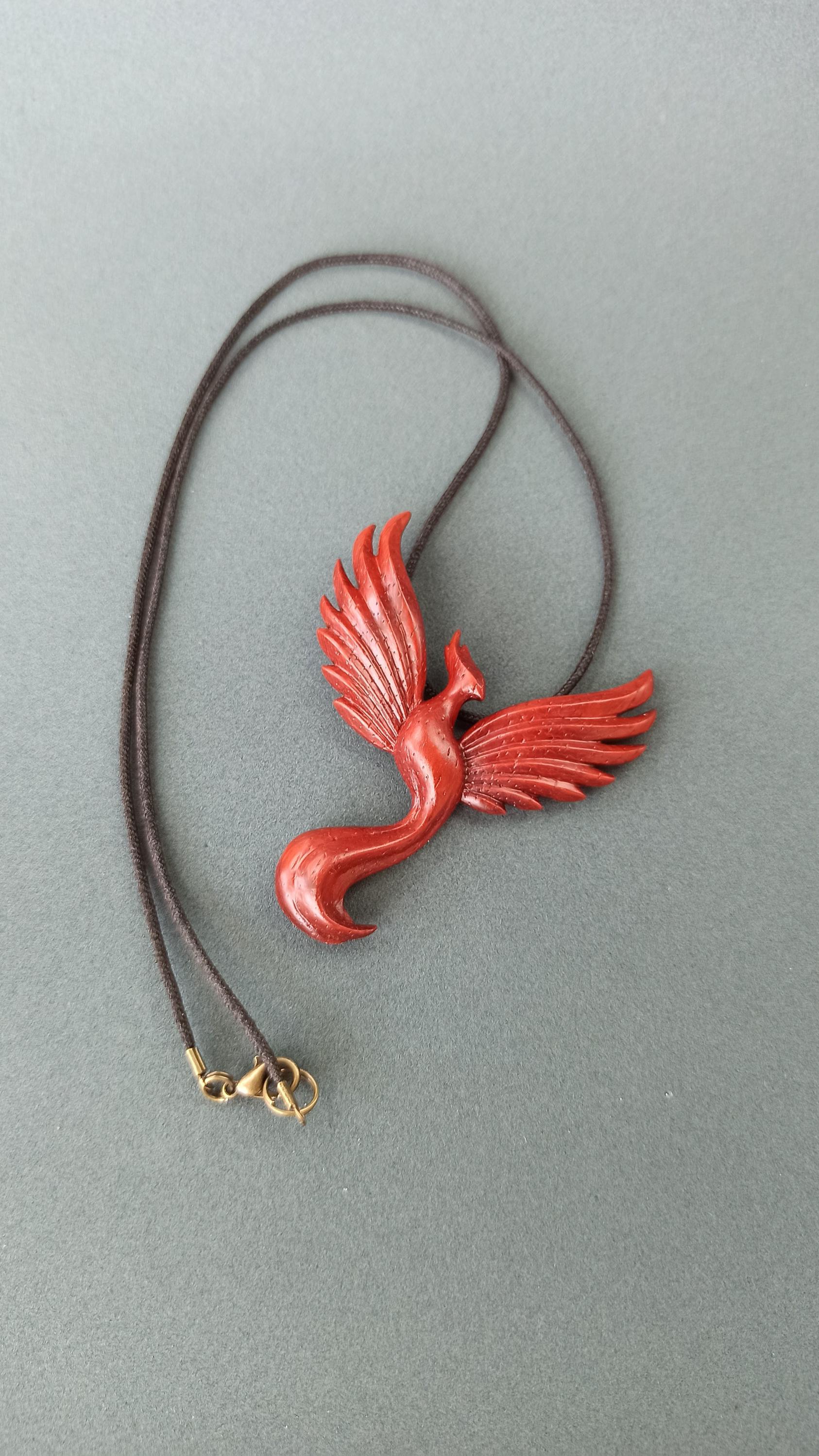 Wooden Handmade Phoenix Pendant, Padauk,Amaranth, Rosewood, Golden maple, Customization - Thumbnail 5