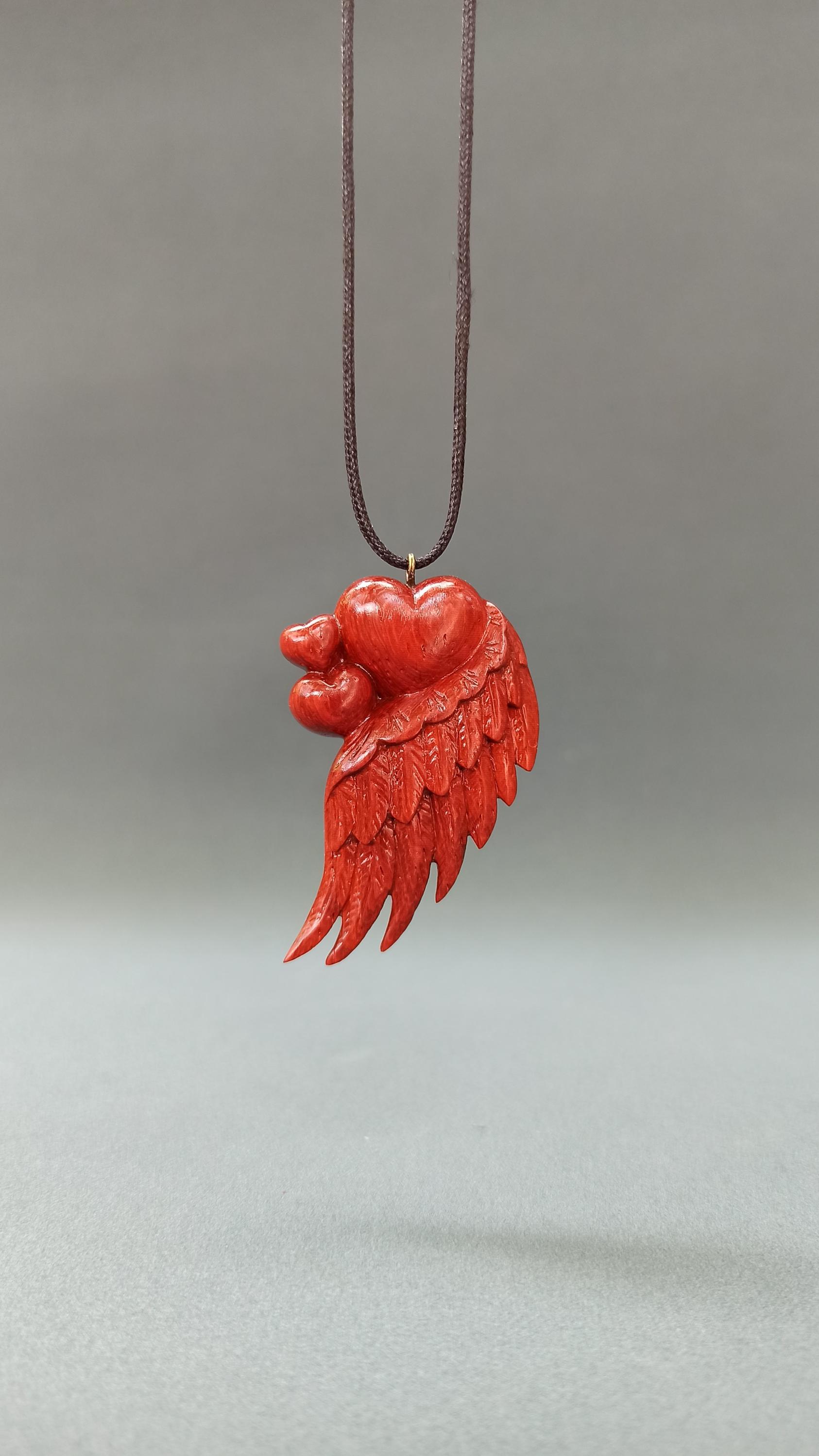 Wooden Handmade Angel Wing Heart Pendant, Golden maple, Padauk, Basswood, Linden, Customization - Thumbnail 7