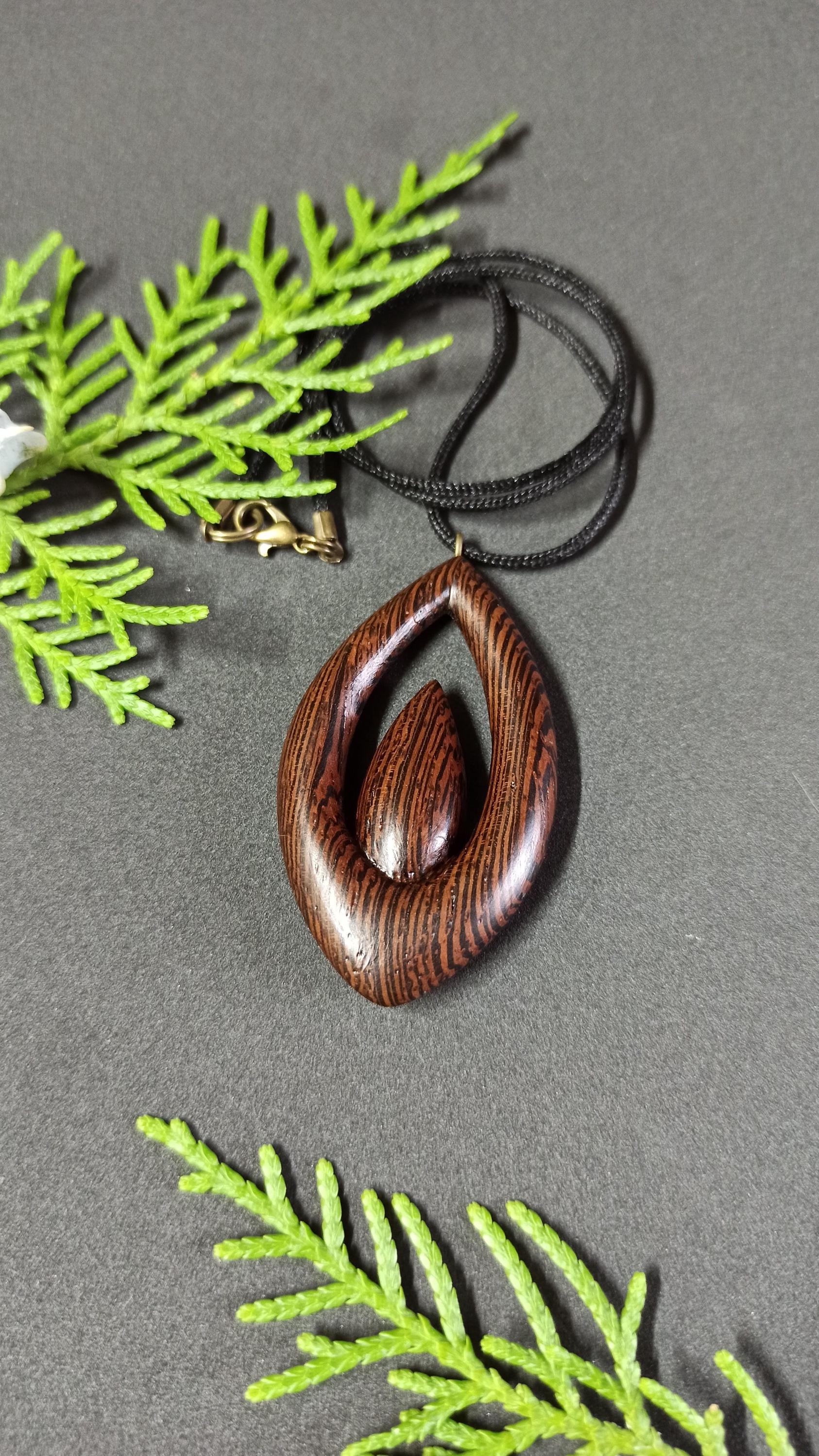 Wooden Handmade Pendant Droplet, Wenge, Customization - Thumbnail 5