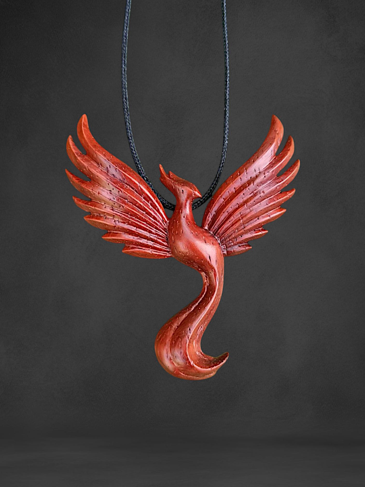 Wooden Handmade Phoenix Pendant, Padauk,Amaranth, Rosewood, Golden maple, Customization