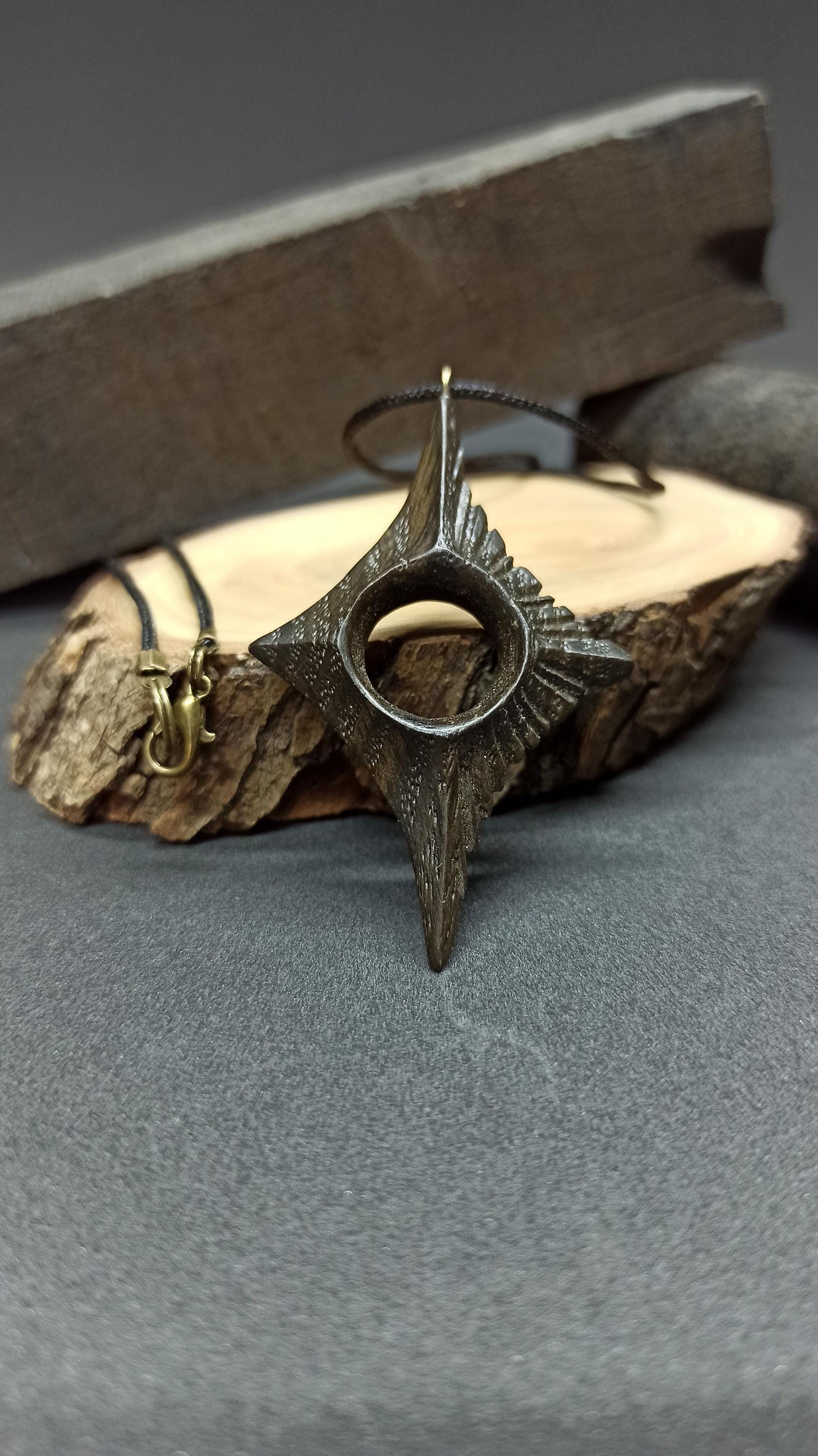 Handcrafted Geometric Wooden Pendant Star of Dark, Maple, Sapele, Bog Oak, Multi-Wood, Customization - Thumbnail 4