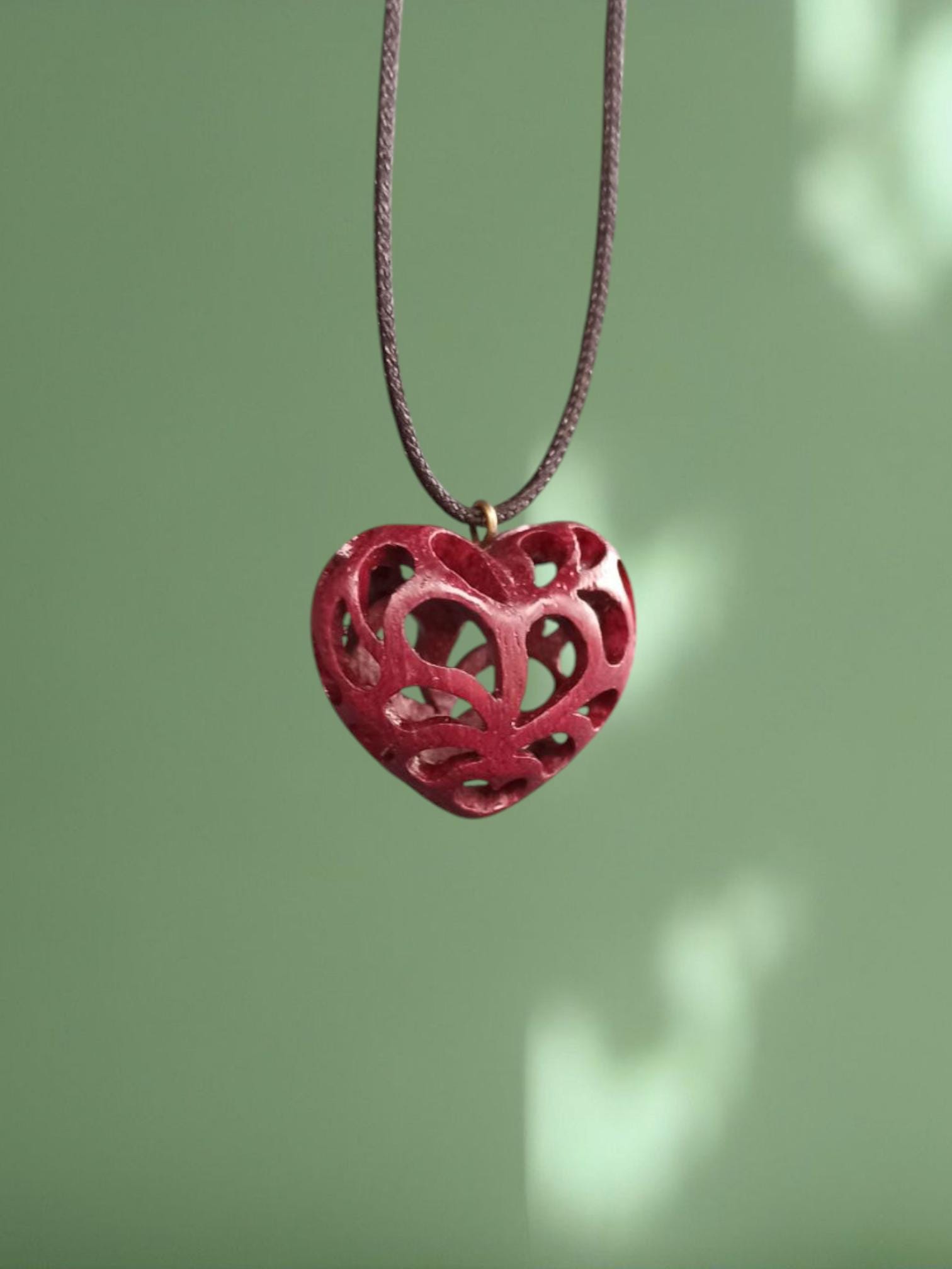 Wooden Handmade Pendant Openwork Heart, Maple, Bog oak, Mahogany, Amaranth, Rosewood, Customization - Thumbnail 6
