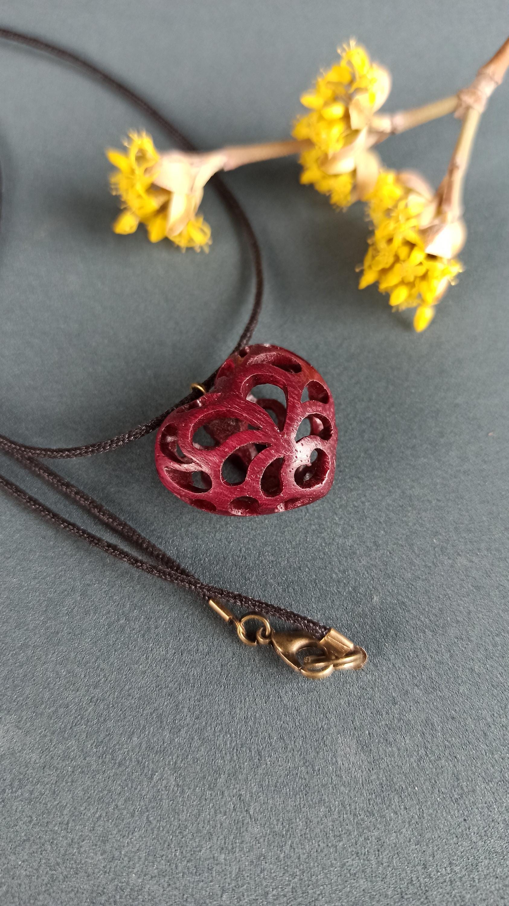 Wooden Handmade Pendant Openwork Heart, Amaranth, Mahogany, Bog oak, Maple, Rosewood, Customization - Thumbnail 2