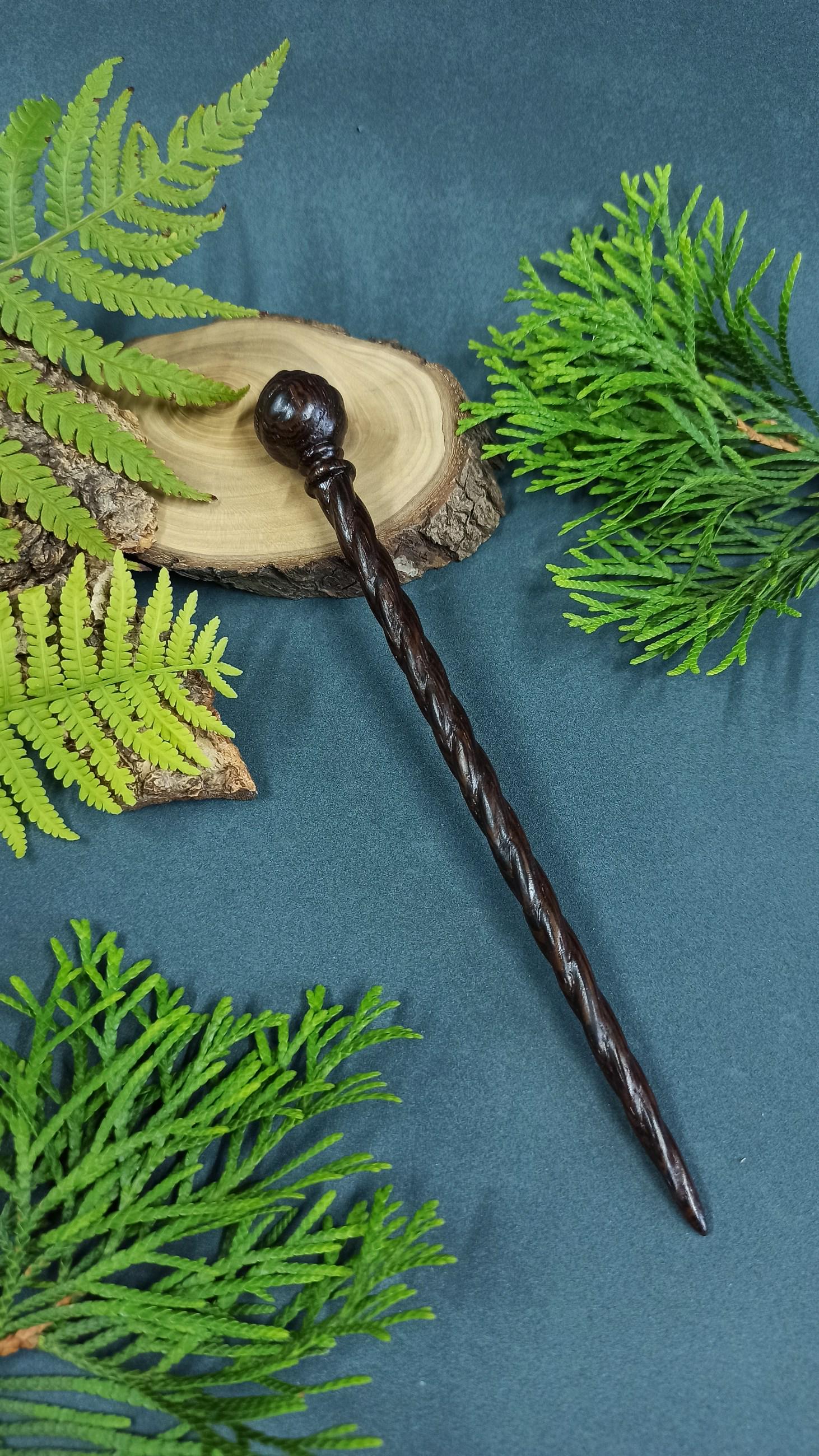 Exotic Wenge Wood Hair Stick, Hand Carved Spiral Pin, Modern Dark Hair Accessory, Choice of 7 Woods & Set - Thumbnail 5