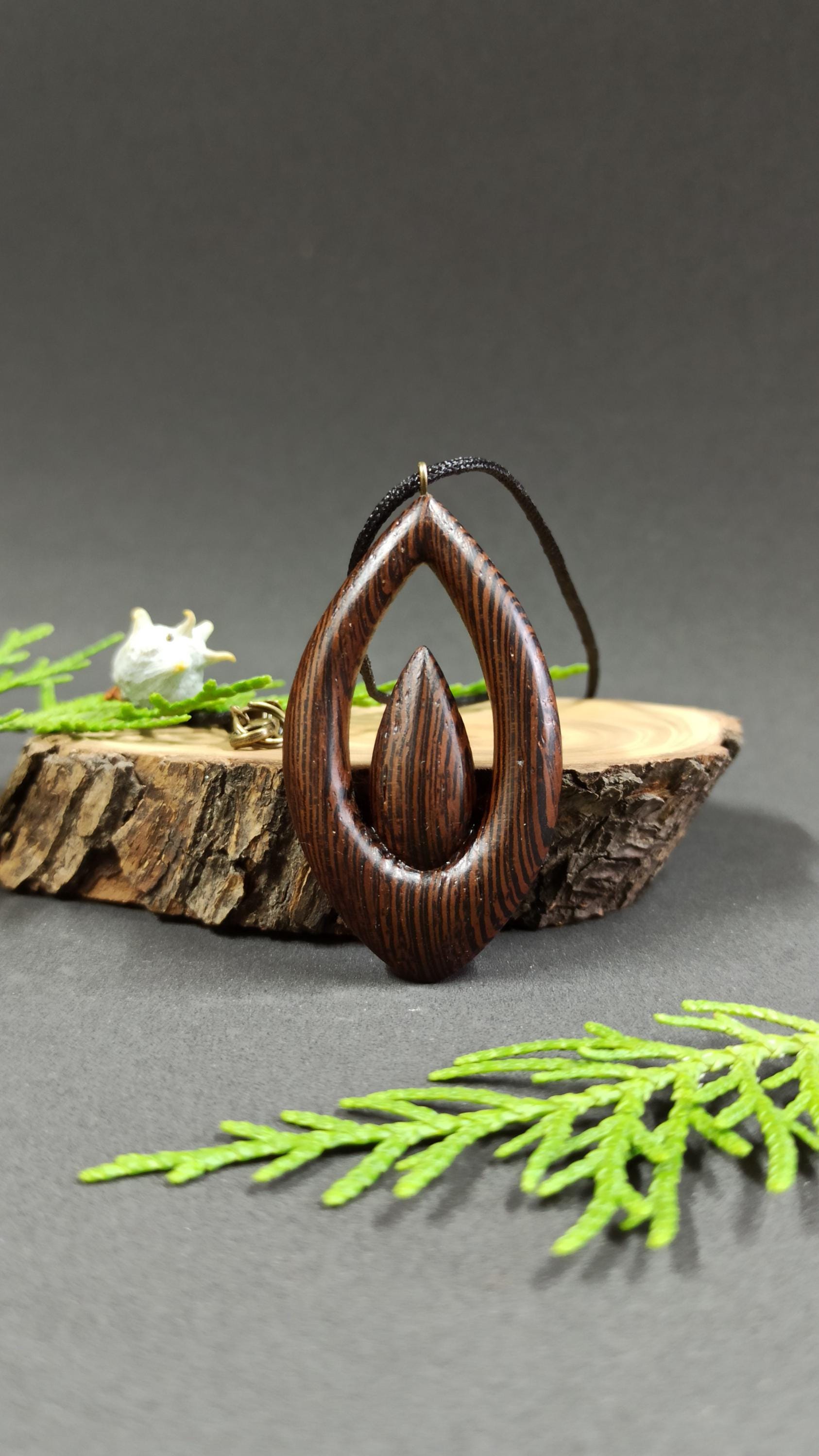 Wooden Handmade Pendant Droplet, Wenge, Customization - Thumbnail 7