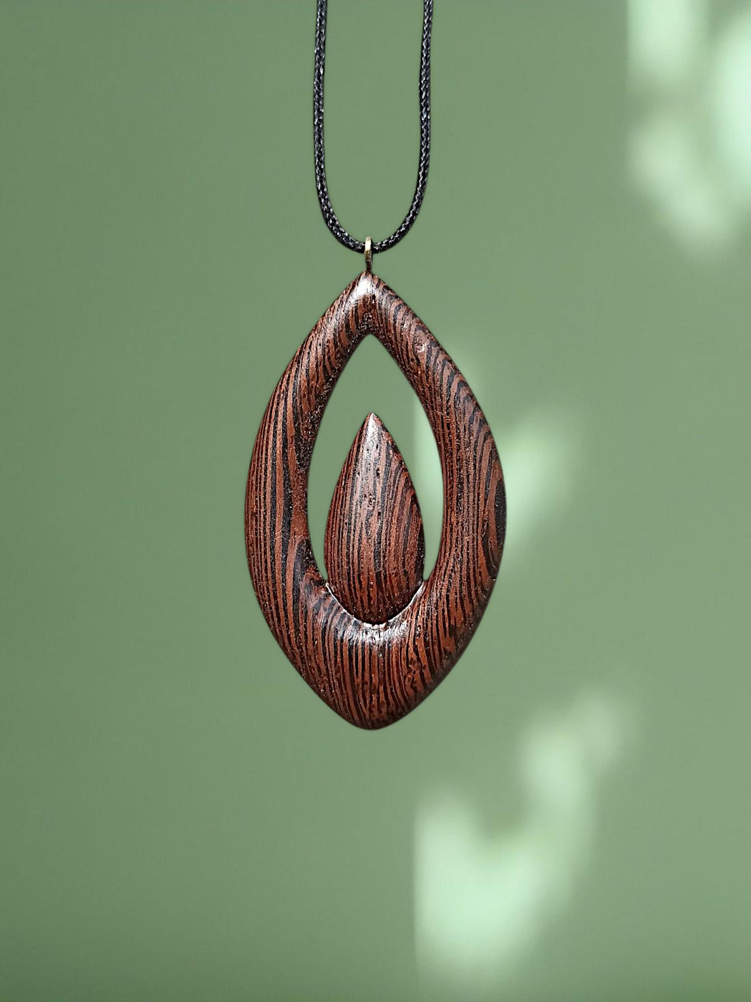 Wooden Handmade Pendant Droplet, Wenge, Customization