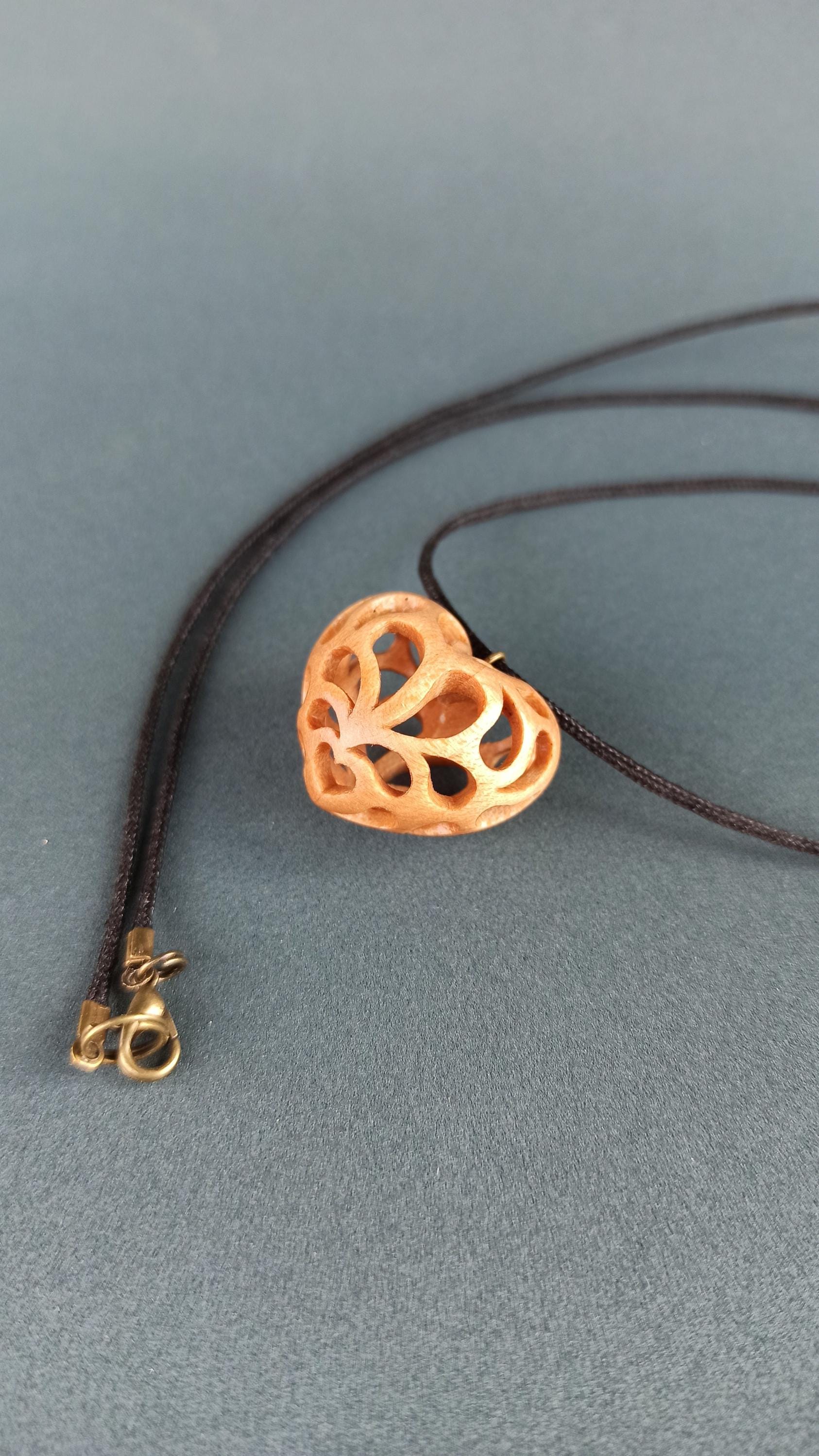 Wooden Handmade Pendant Openwork Heart, Maple, Bog oak, Mahogany, Amaranth, Rosewood, Customization - Thumbnail 3