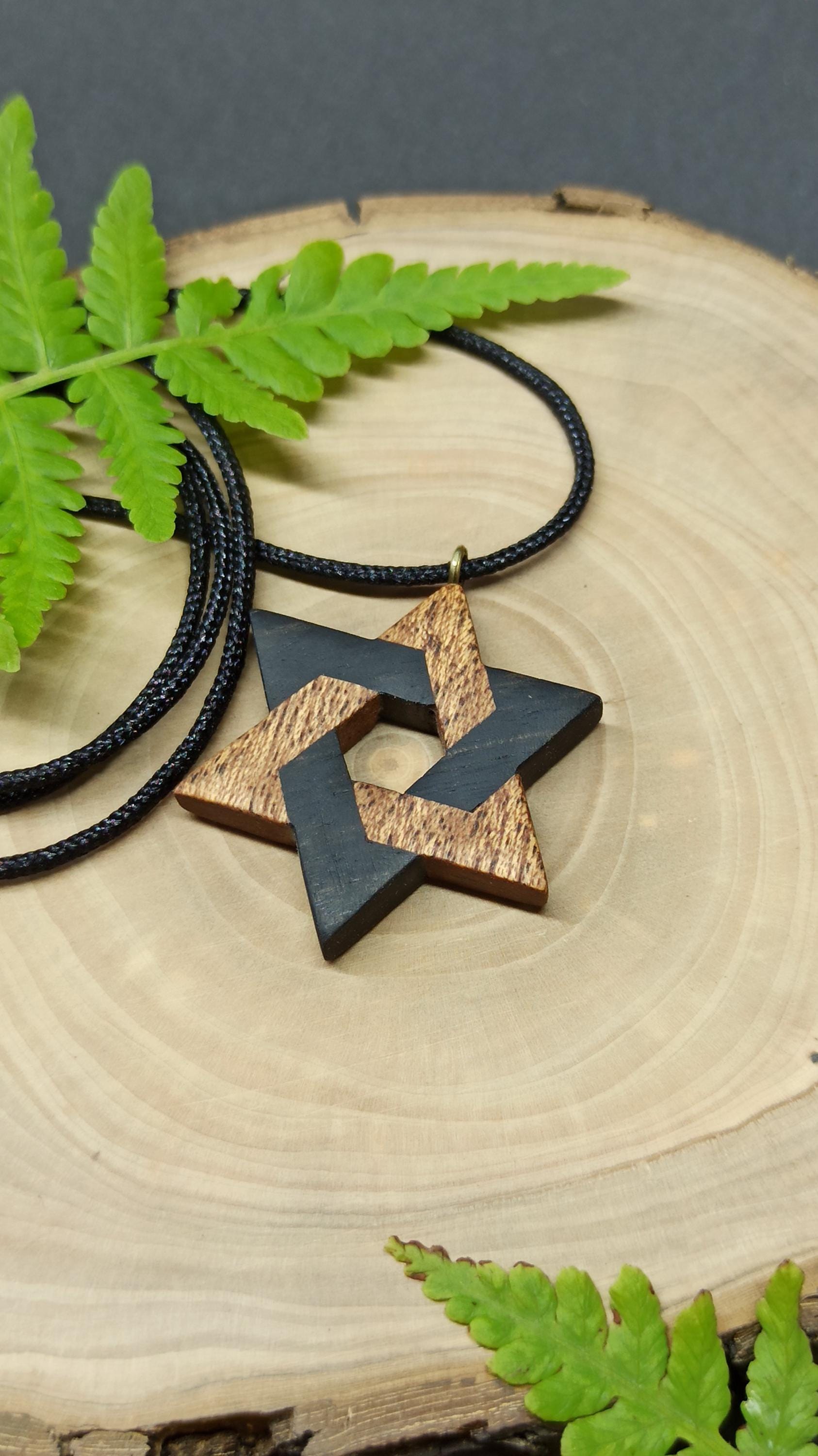 Star of David Handmade Wooden Pendant, Sapele & Ebony, Customization - Thumbnail 5
