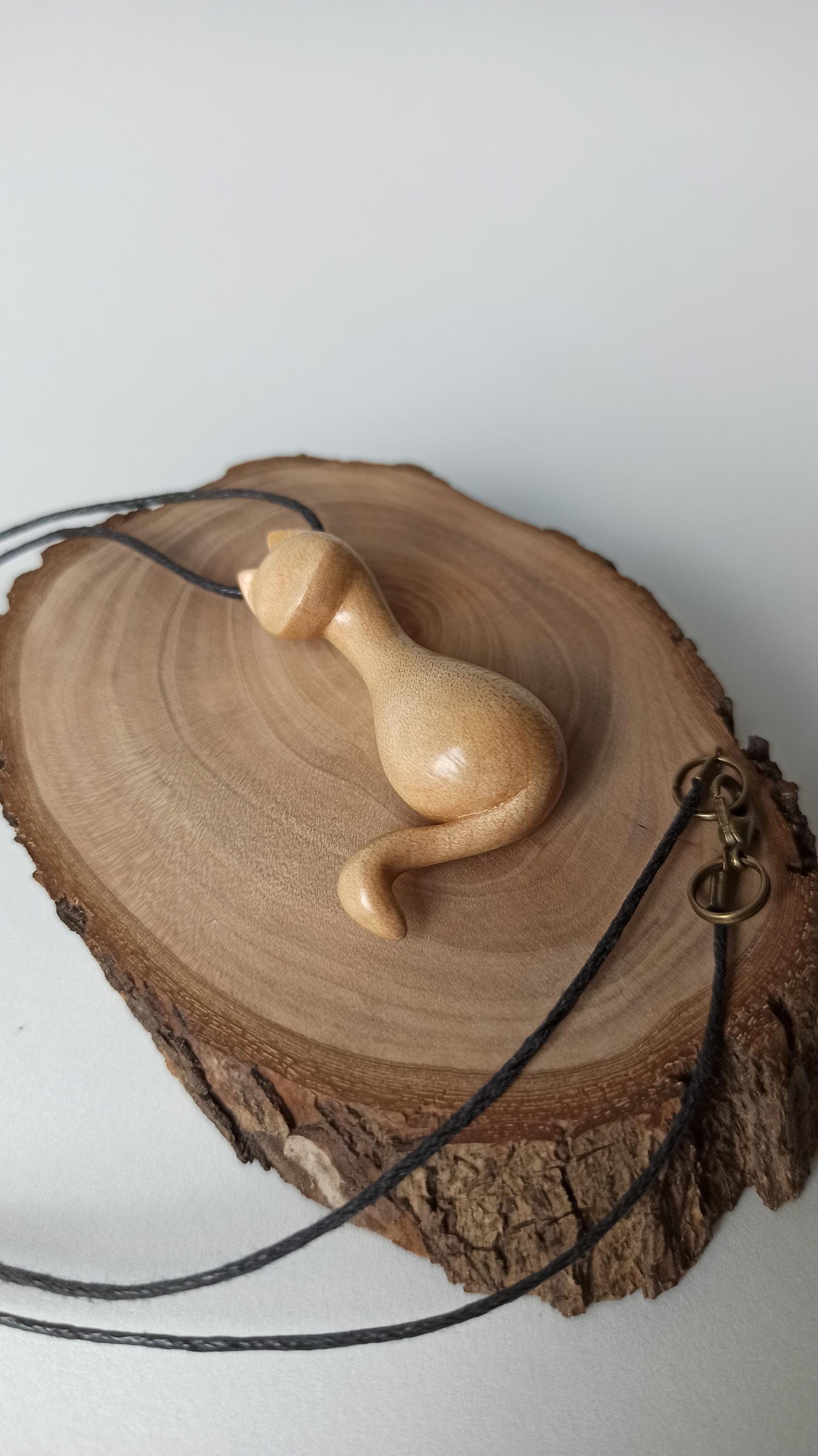 Handmade Wooden Pendant Cat, Maple, Bog oak, Customization - Thumbnail 4