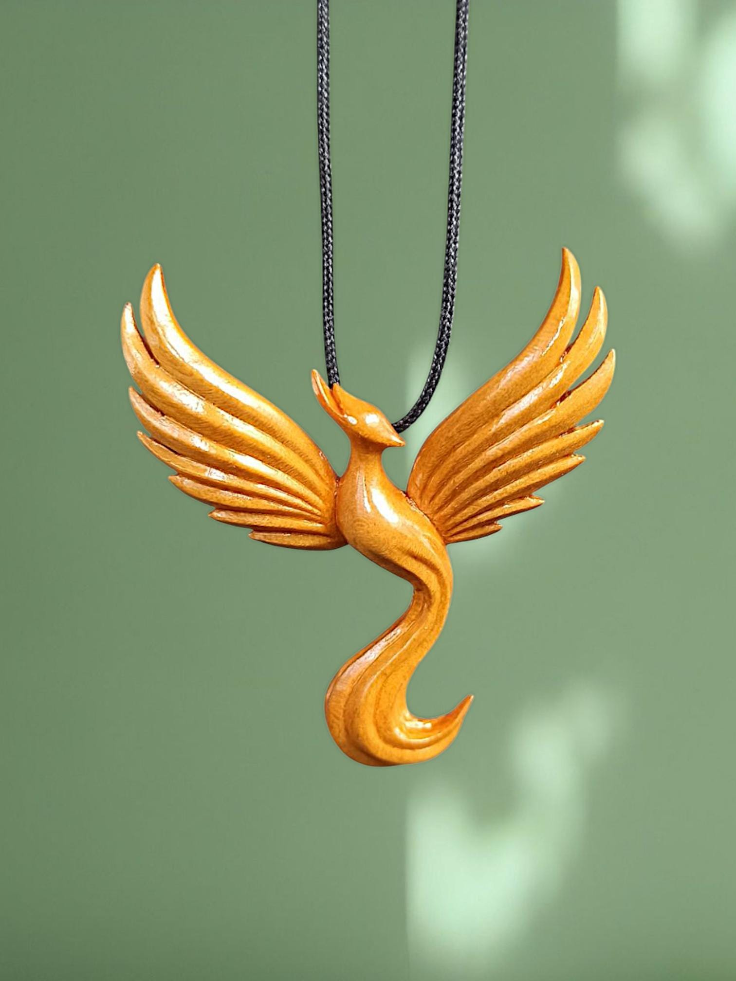 Wooden Handmade Phoenix Pendant, Golden maple, Rosewood, Amaranth, Padauk, Customization