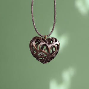 Wooden Handmade Pendant Openwork Heart, Bog oak, Maple, Mahogany, Amaranth, Rosewood, Customization
