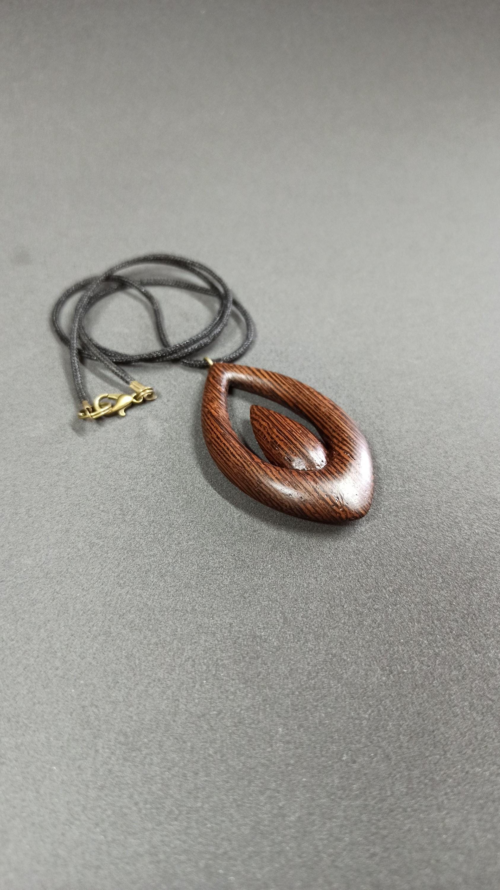 Wooden Handmade Pendant Droplet, Wenge, Customization - Thumbnail 3