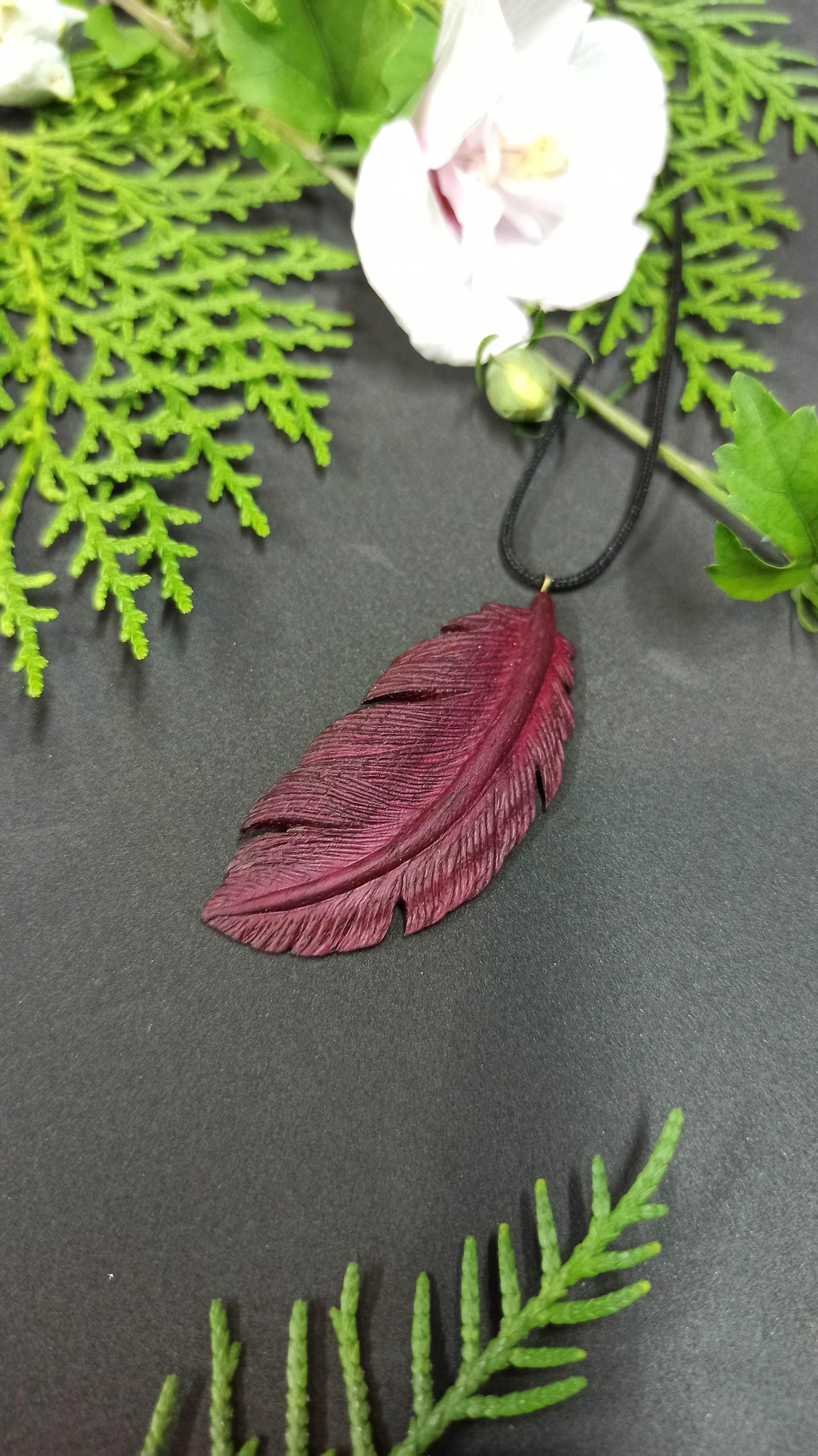 Wooden Handmade Feather Pendant Feather, Amaranth, Customization - Thumbnail 7