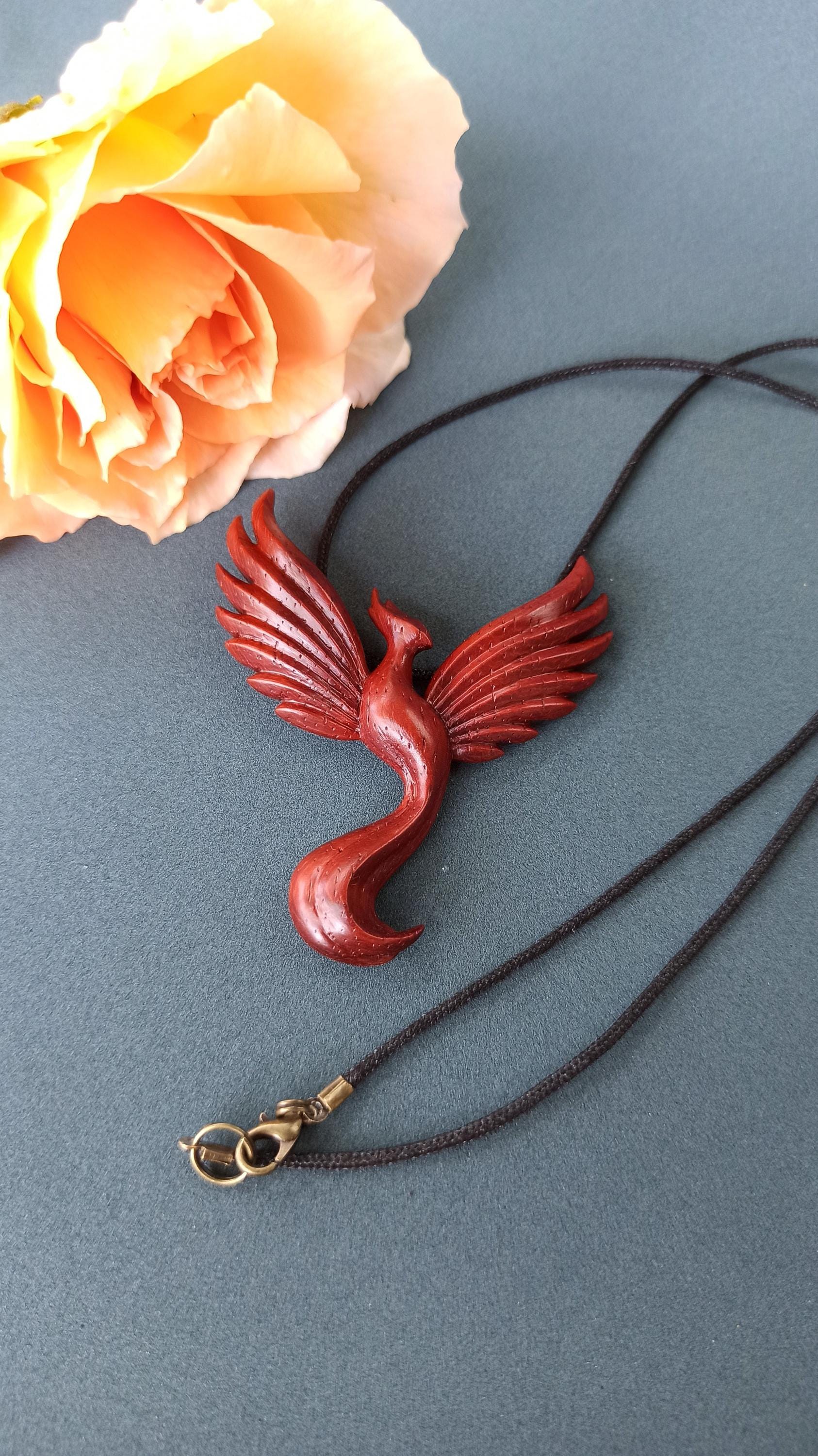 Wooden Handmade Phoenix Pendant, Padauk,Amaranth, Rosewood, Golden maple, Customization - Thumbnail 6
