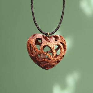 Wooden Handmade Pendant Openwork Heart, Mahogany, Bog oak, Maple, Amaranth, Rosewood, Customization