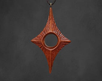 Handcrafted Geometric Wooden Pendant Star of Fire, Maple, Sapele, Bog Oak, Multi-Wood, Customization