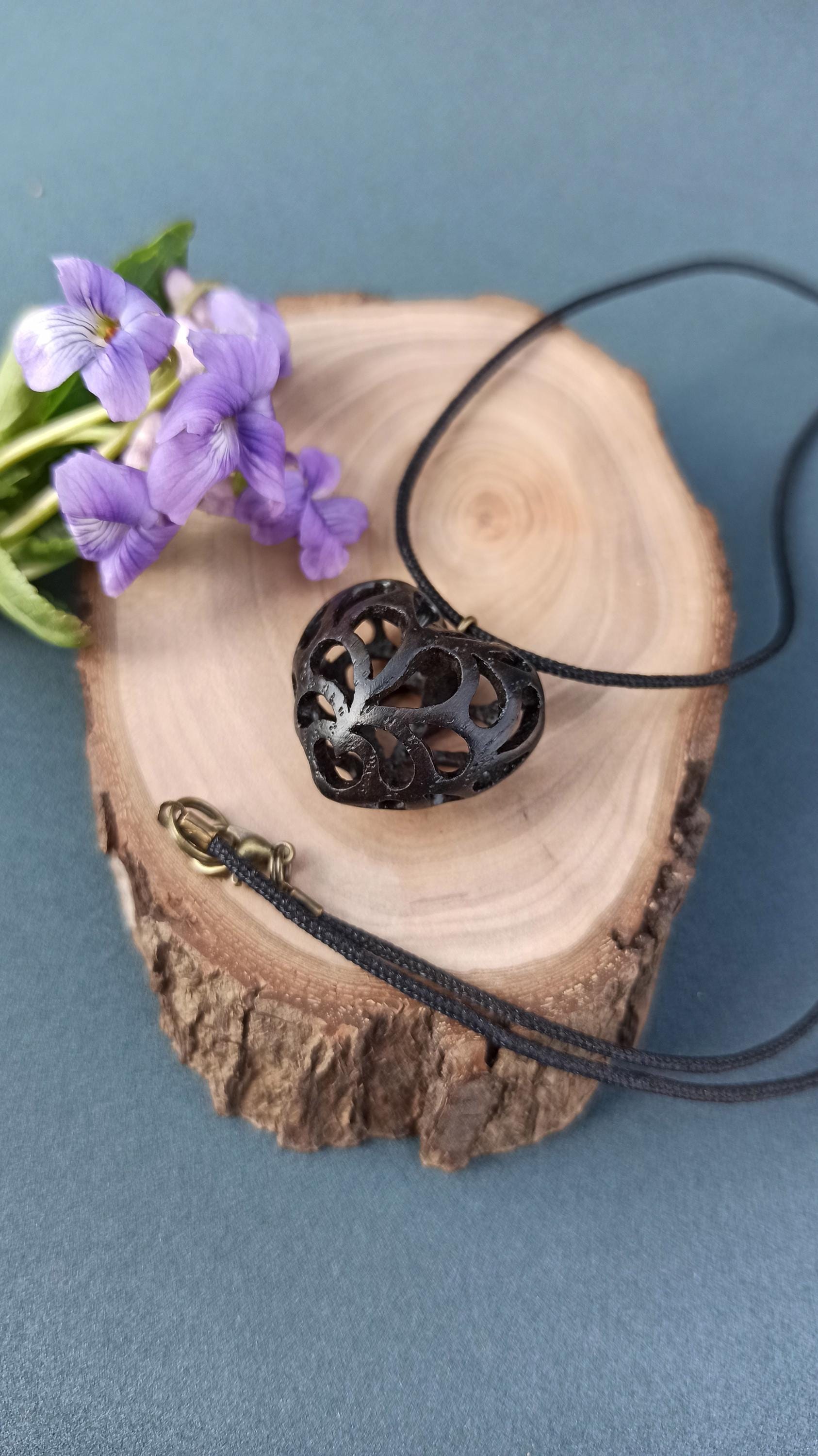 Wooden Handmade Pendant Openwork Heart, Bog oak, Maple, Mahogany, Amaranth, Rosewood, Customization - Thumbnail 2